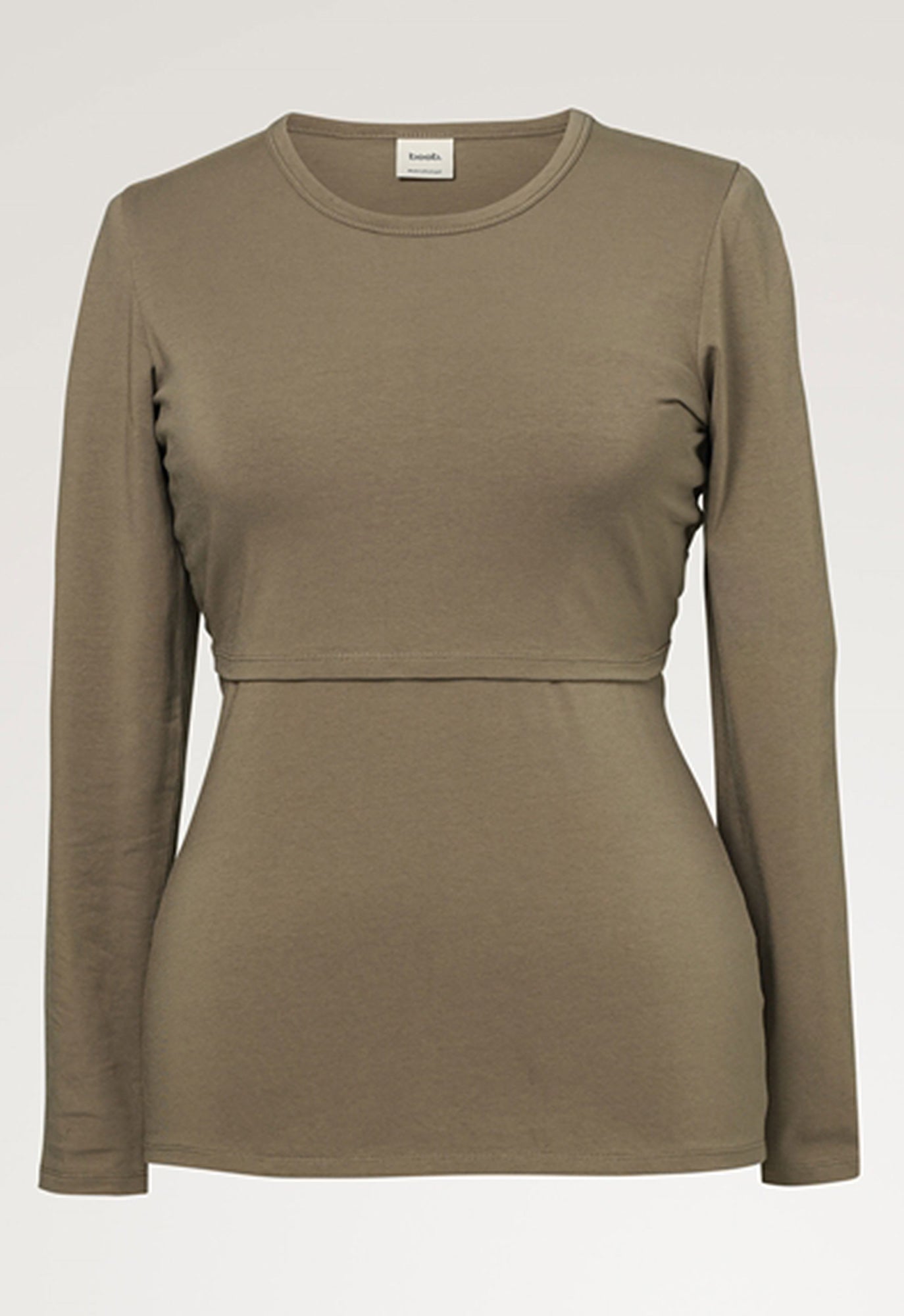 Classic Long Sleeved Maternity & Nursing Top in Khaki