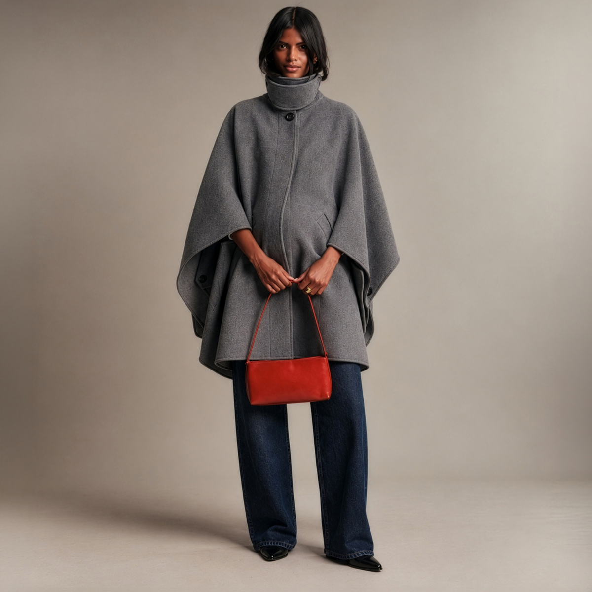 Wool Blend Convertible Cape Coat in Heather Grey