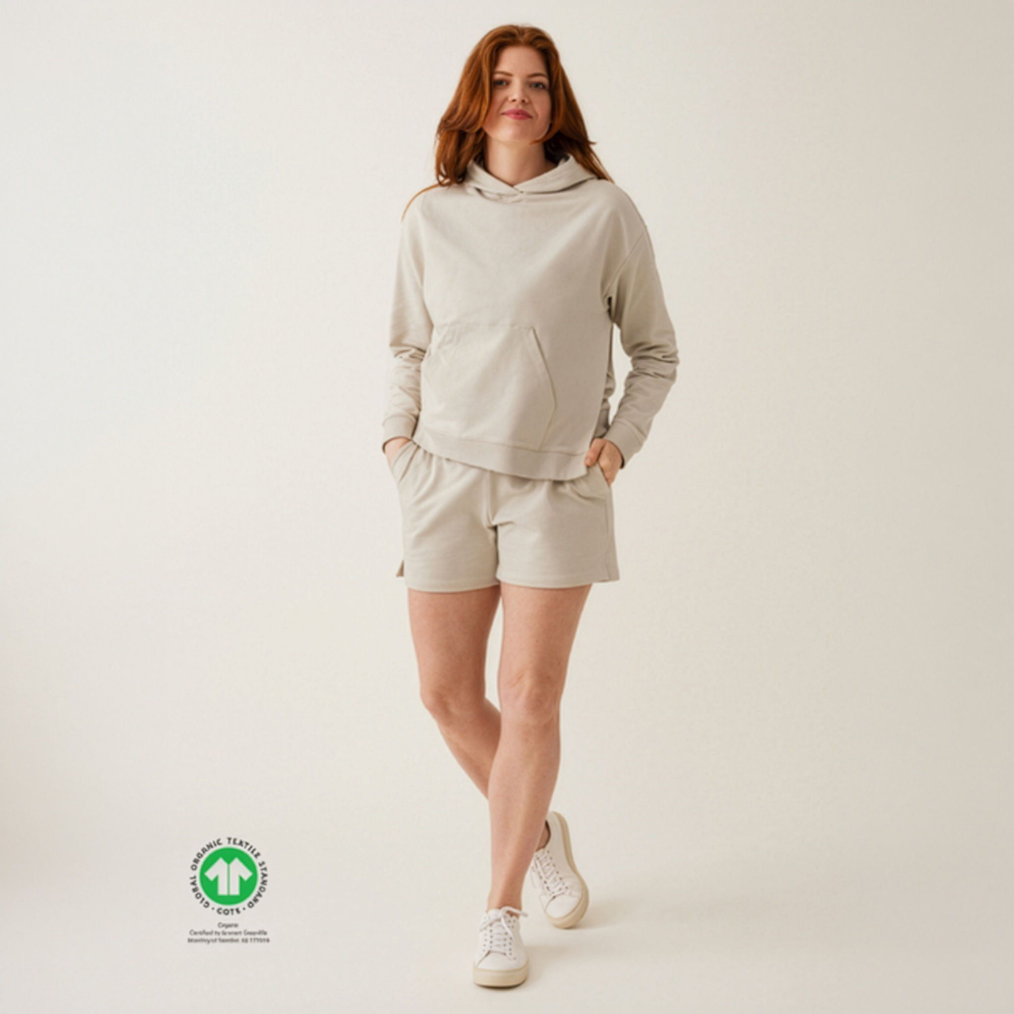 The Maternity & Postpartum Sweat Shorts in Putty