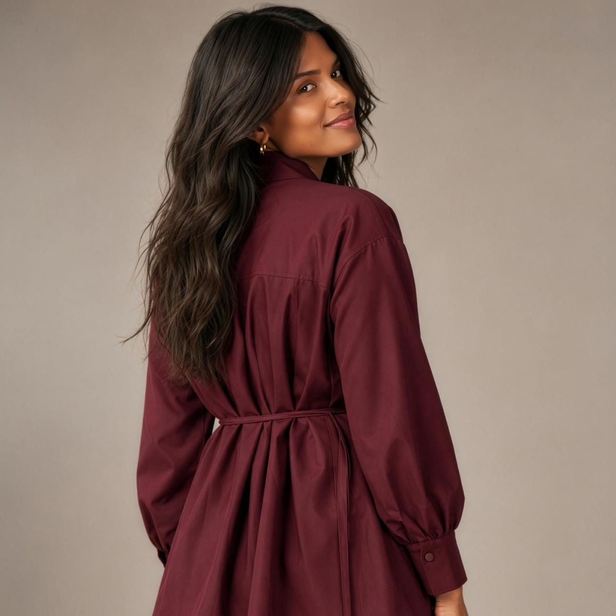 Tie-Neck Longline Blouse in Burgundy