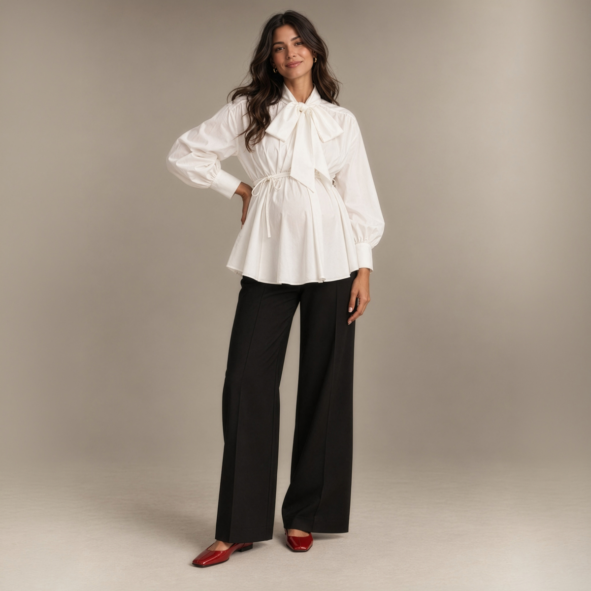 Tie-Neck Longline Blouse in White