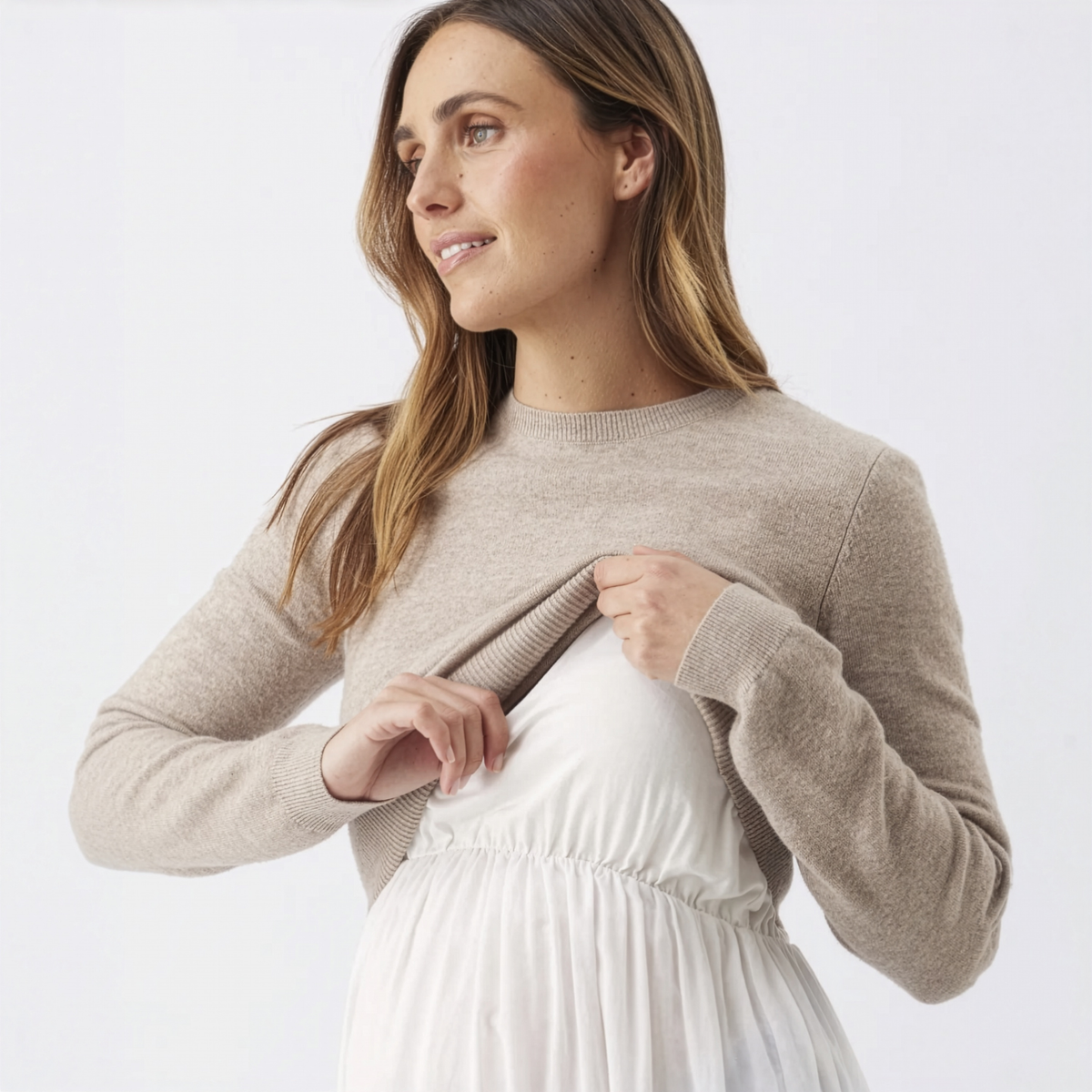 Sandy Detachable Maternity & Nursing Knit in Latte