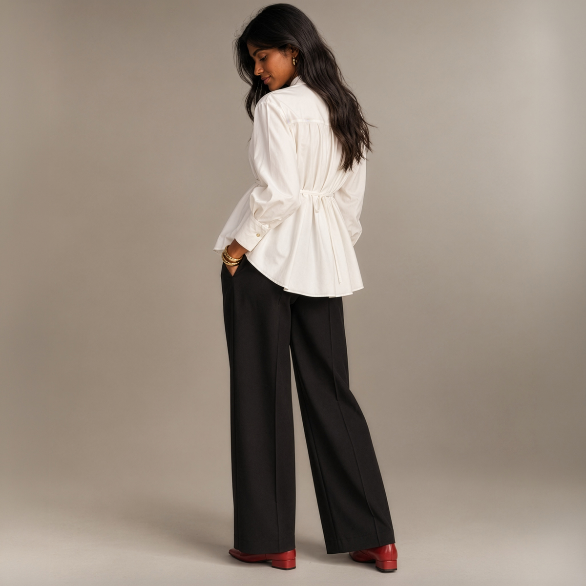 Tie-Neck Longline Blouse in White