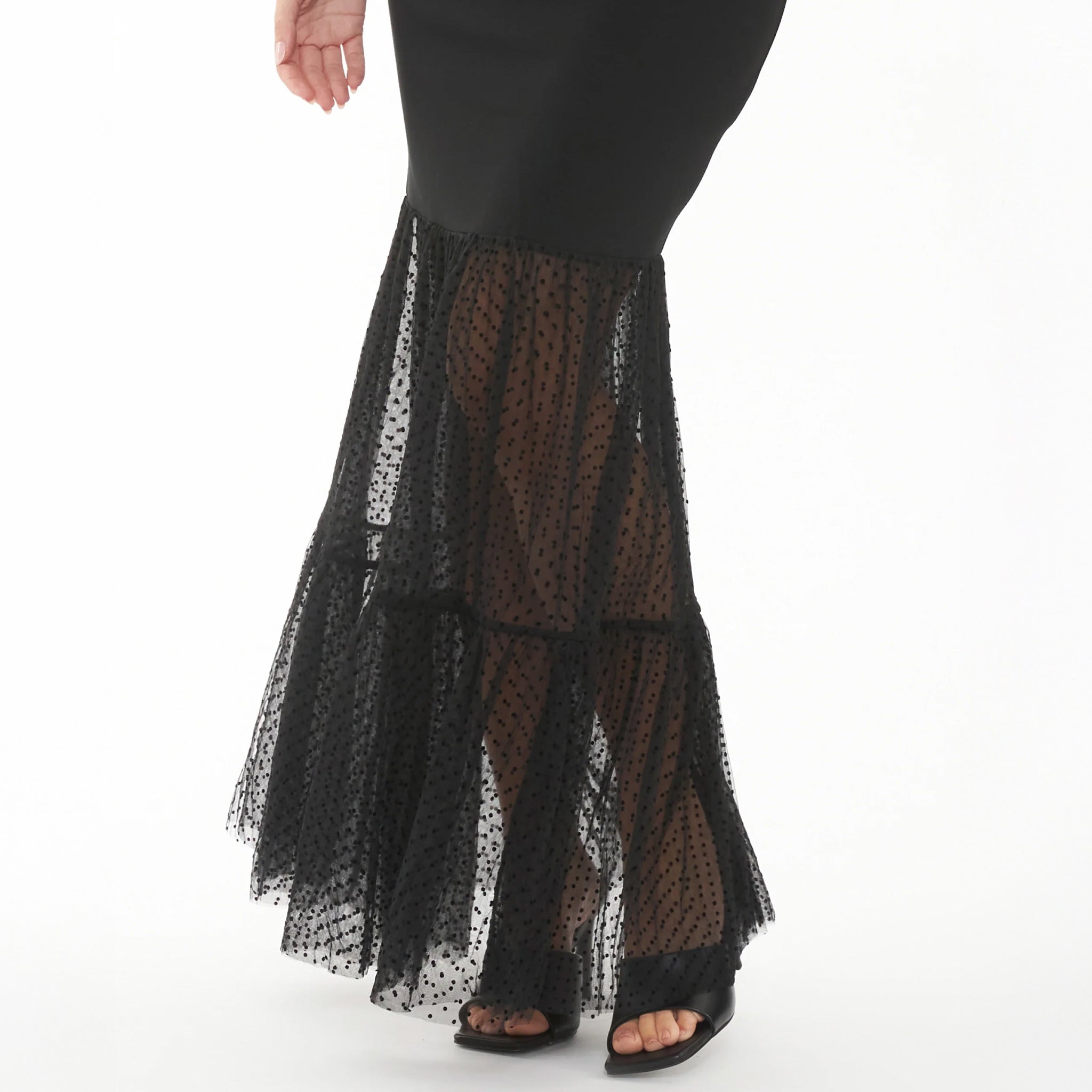 Gwen Mesh Tiered Hem Dress in Black
