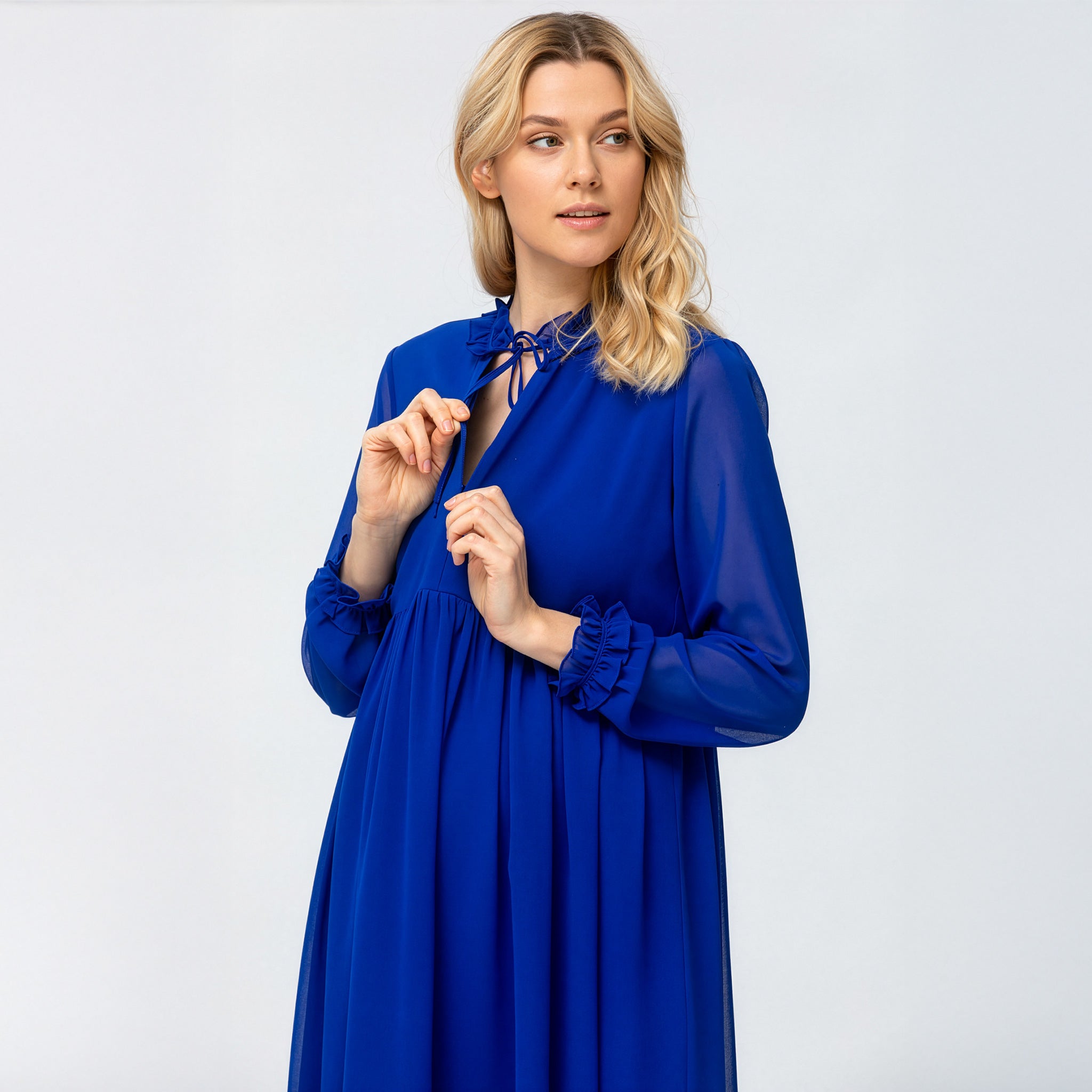 Matilde Maternity & Nursing Chiffon Dress in Sapphire Blue