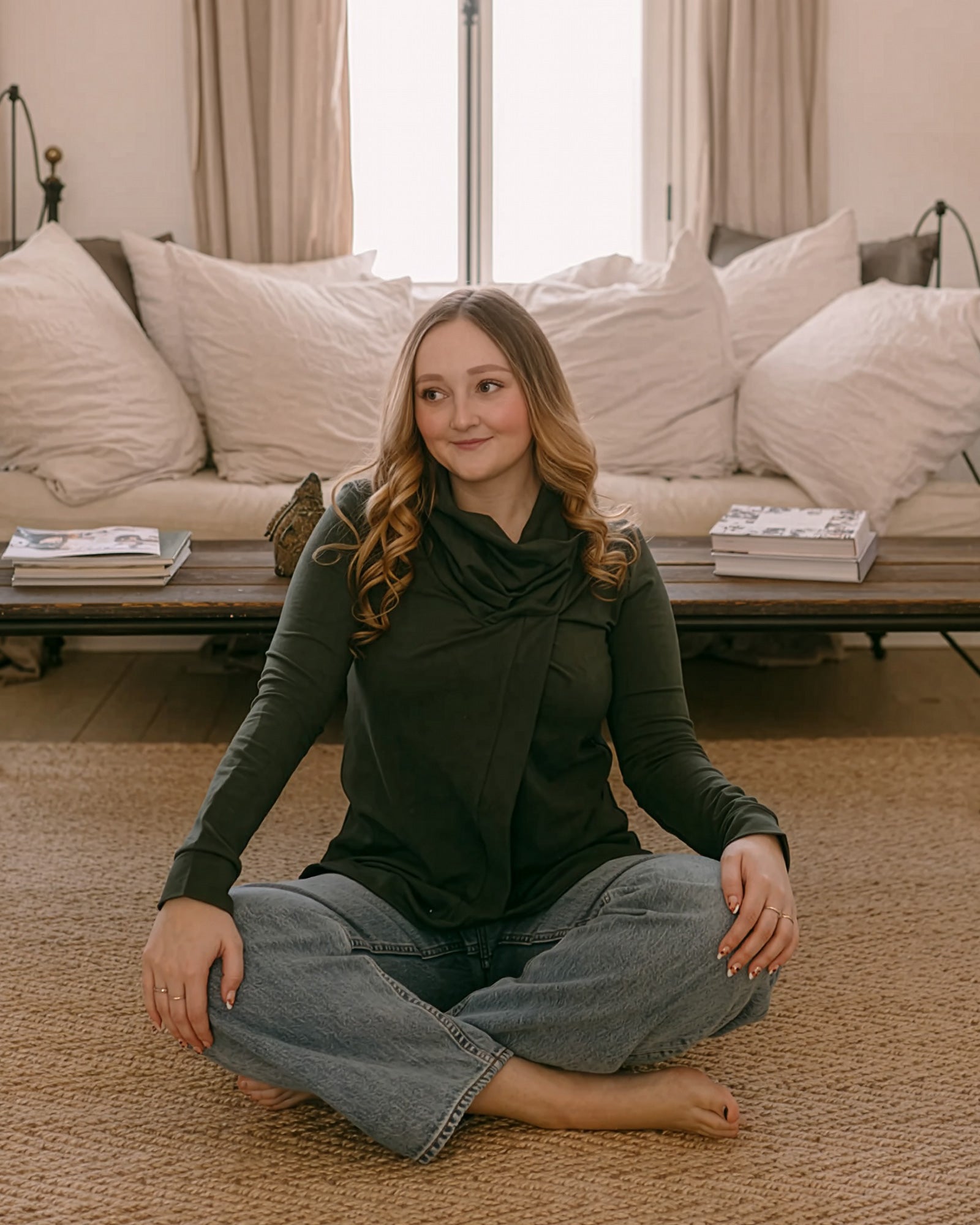 Cross Front Sweater in Pine