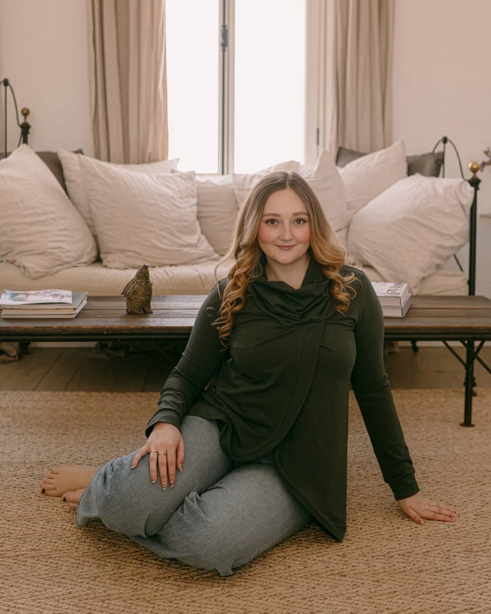 Cross Front Sweater in Pine