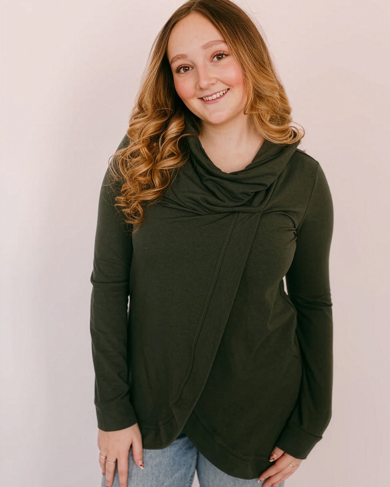 Cross Front Sweater in Pine