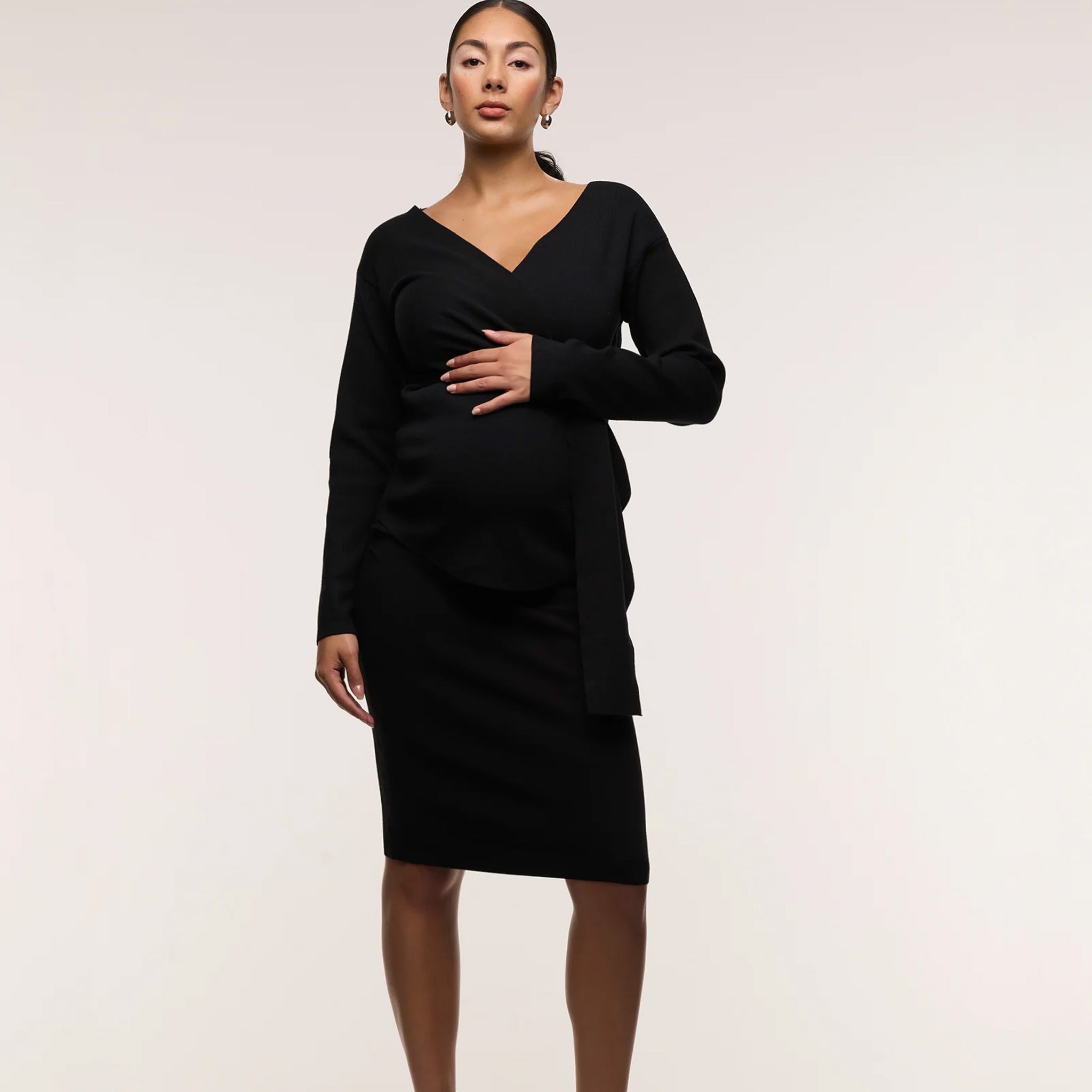 Cross Wrap Knit Feeding Top in Black