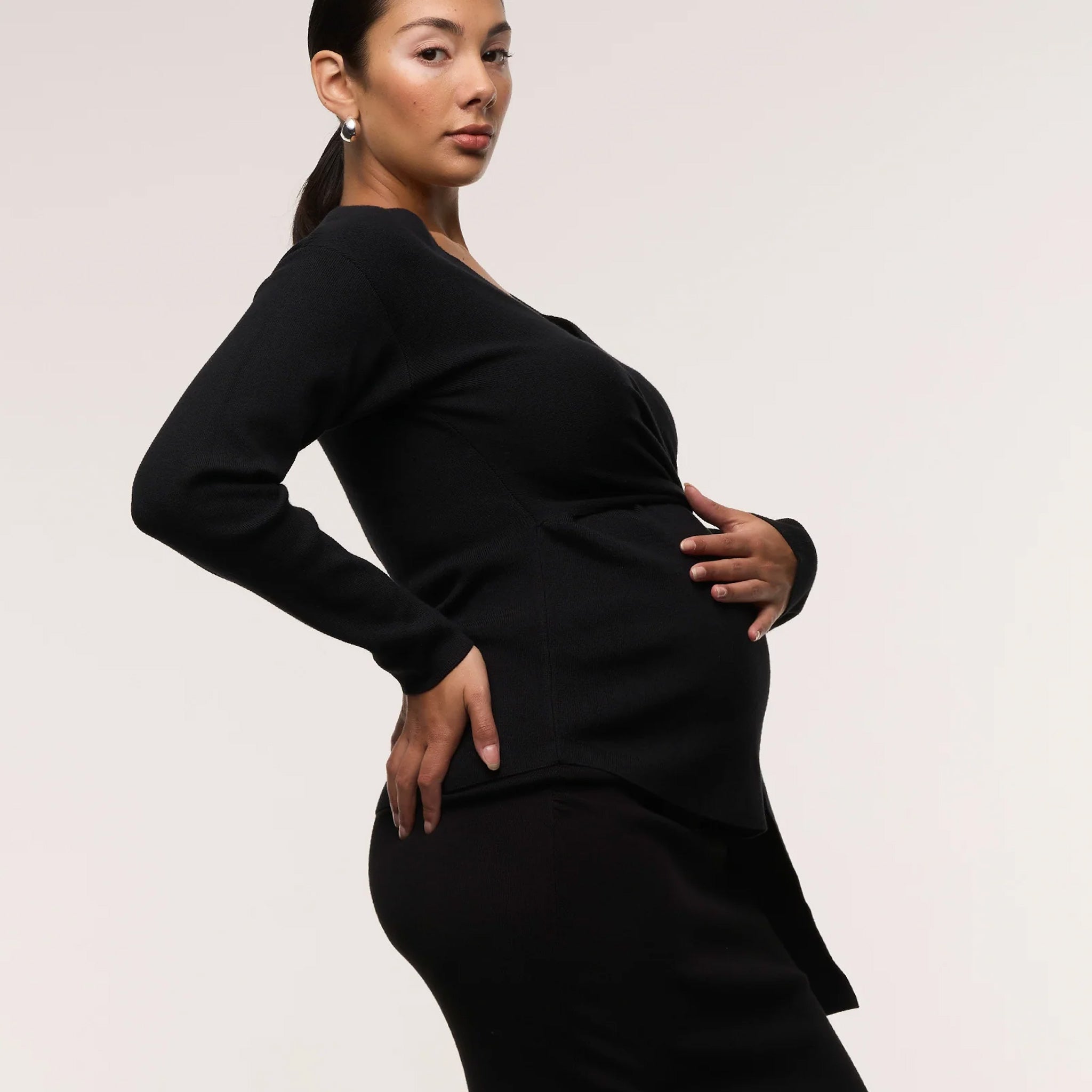 Cross Wrap Knit Feeding Top in Black