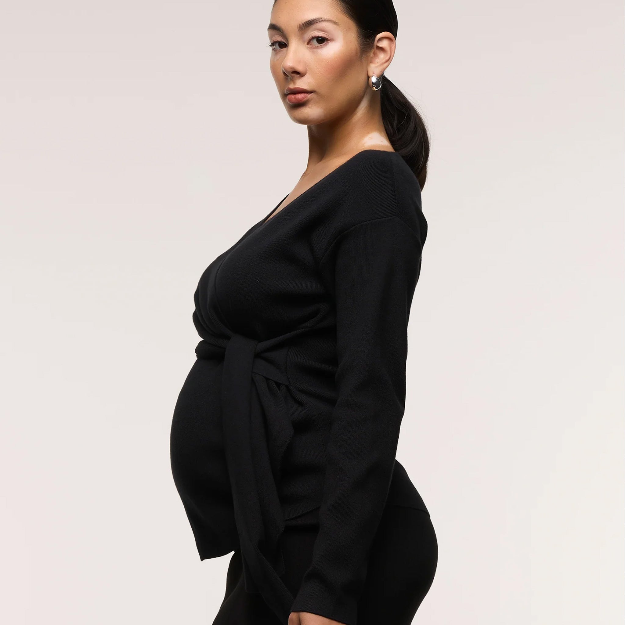 Cross Wrap Knit Feeding Top in Black