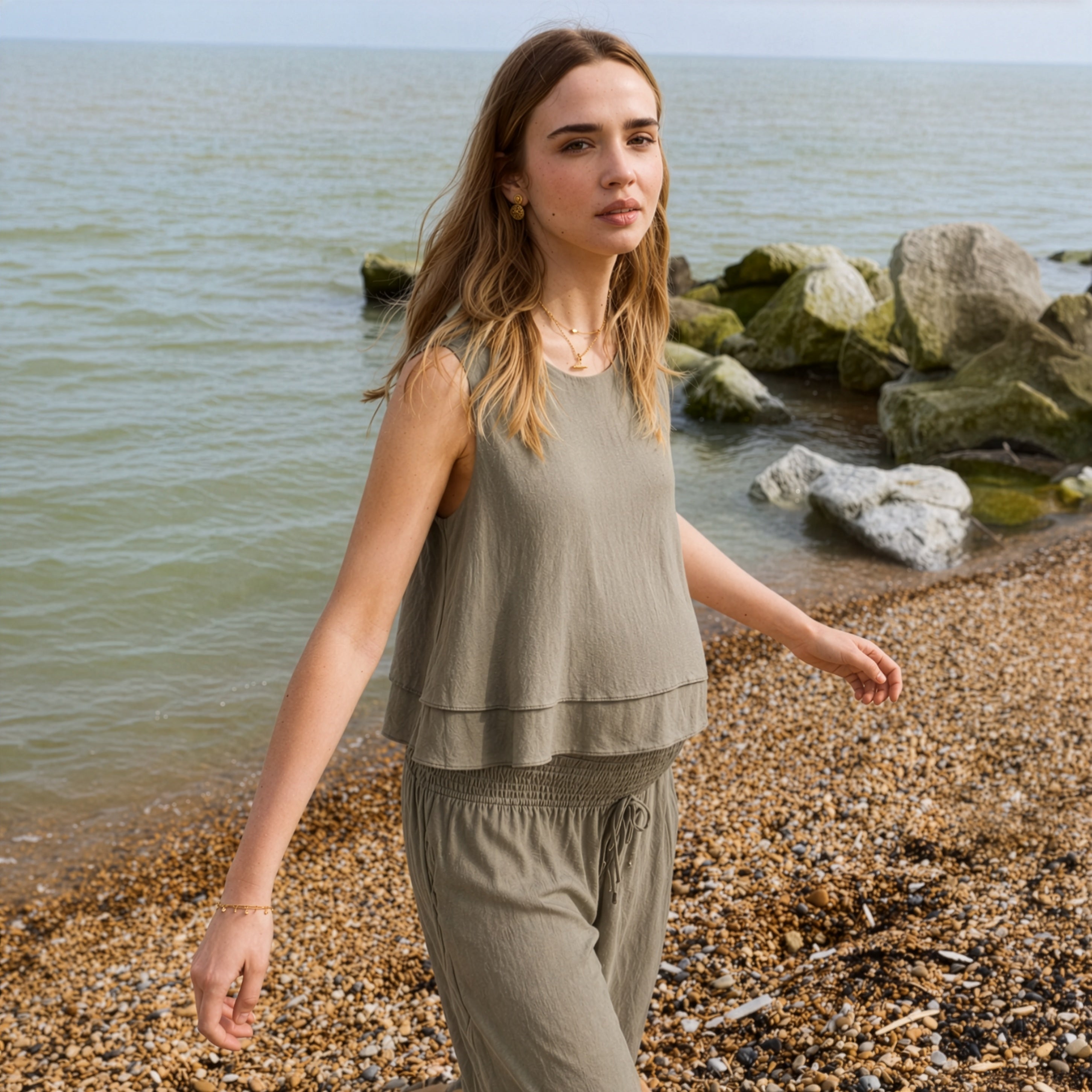 Peyton Linen Nursing Top in Olive