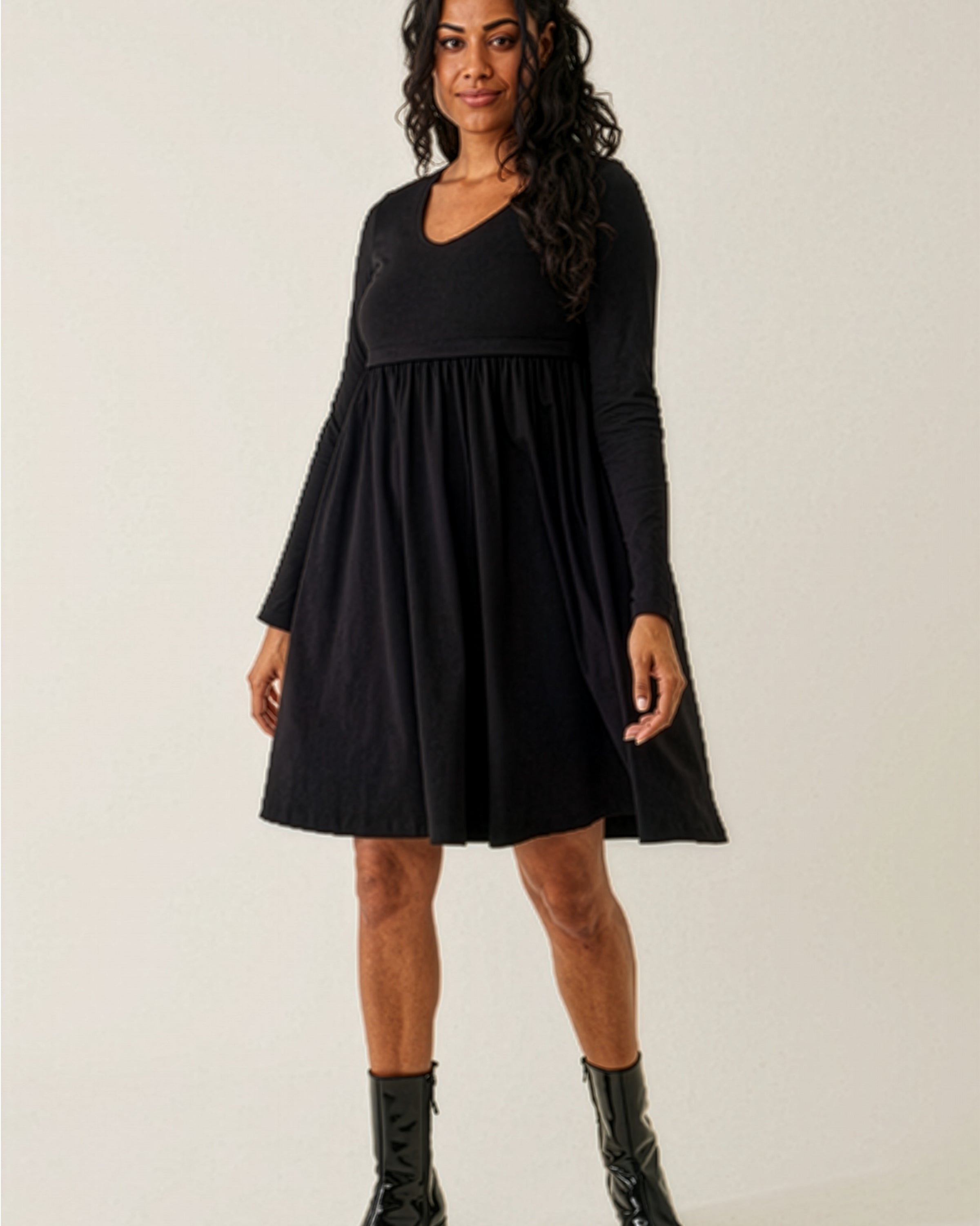 Maternity & Nursing Babydoll Dress in Black