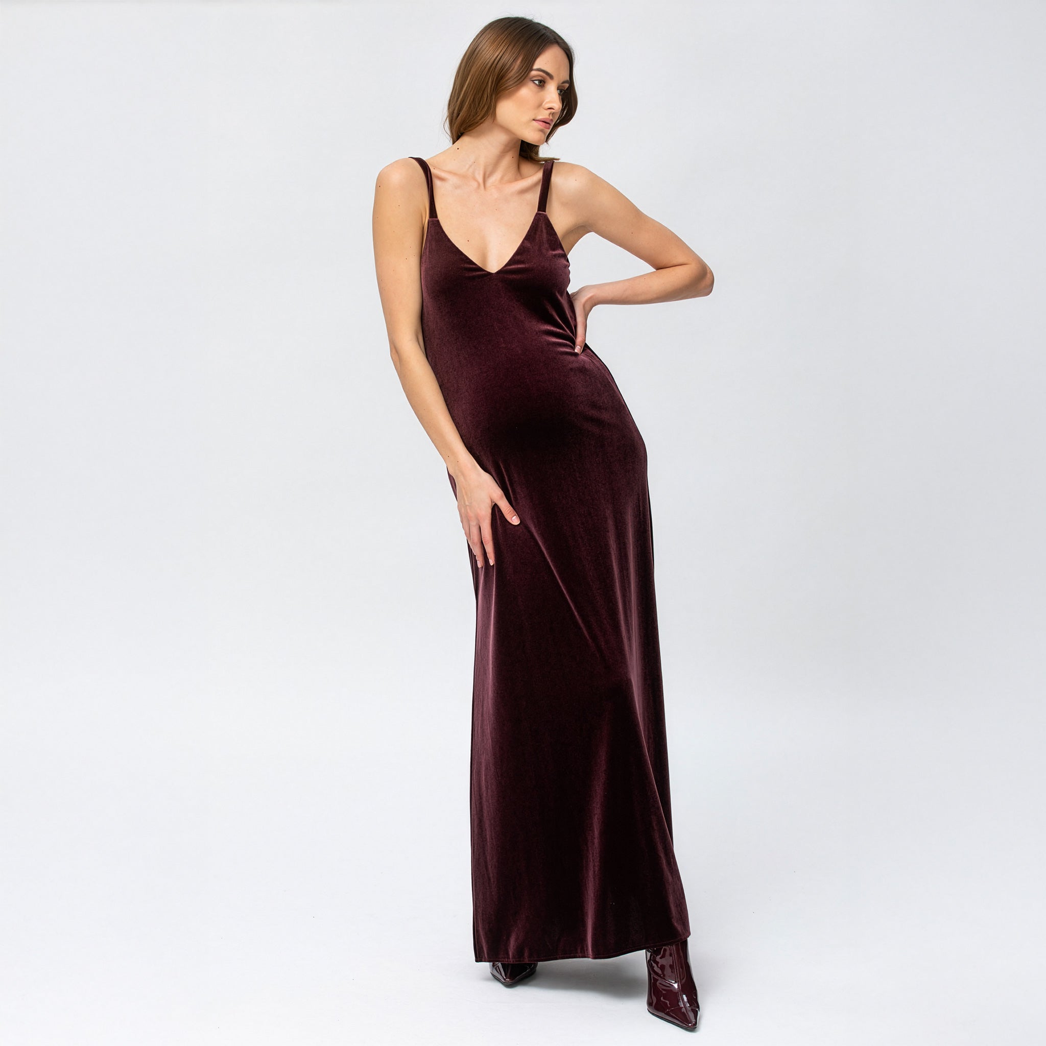 Auriga Maternity Velvet Maxie Dress in Wild Ginger