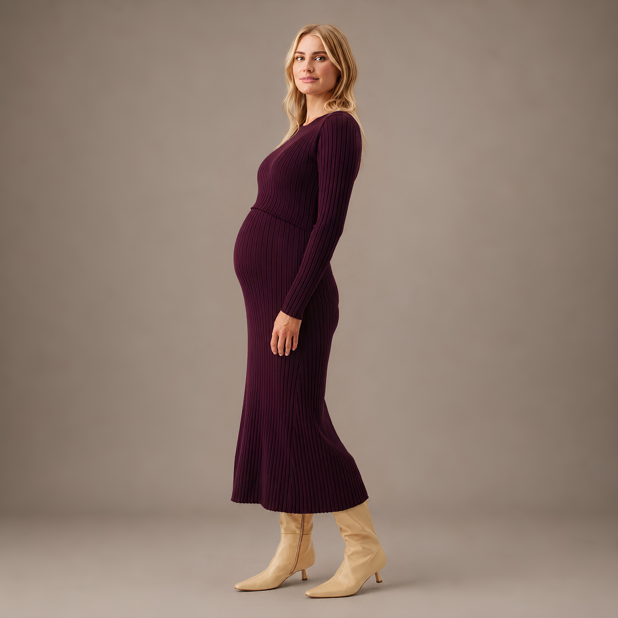Eden Knit Maternity & Nursing Dress in Maroon