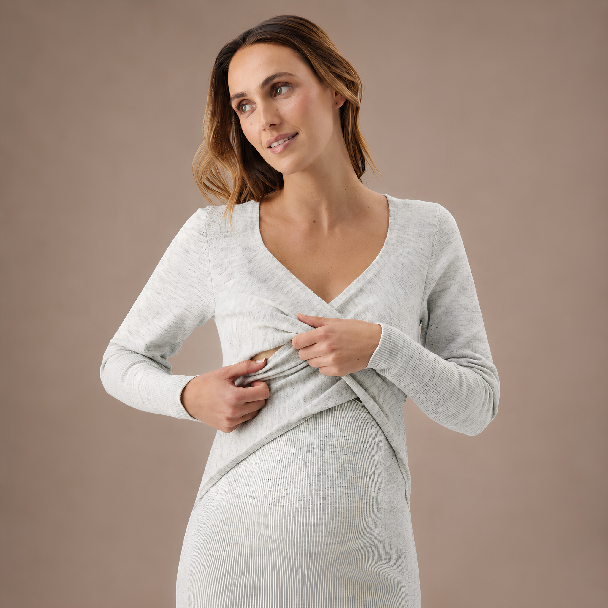 Heidi Maternity & Nursing Knit Dress in Snow Marle