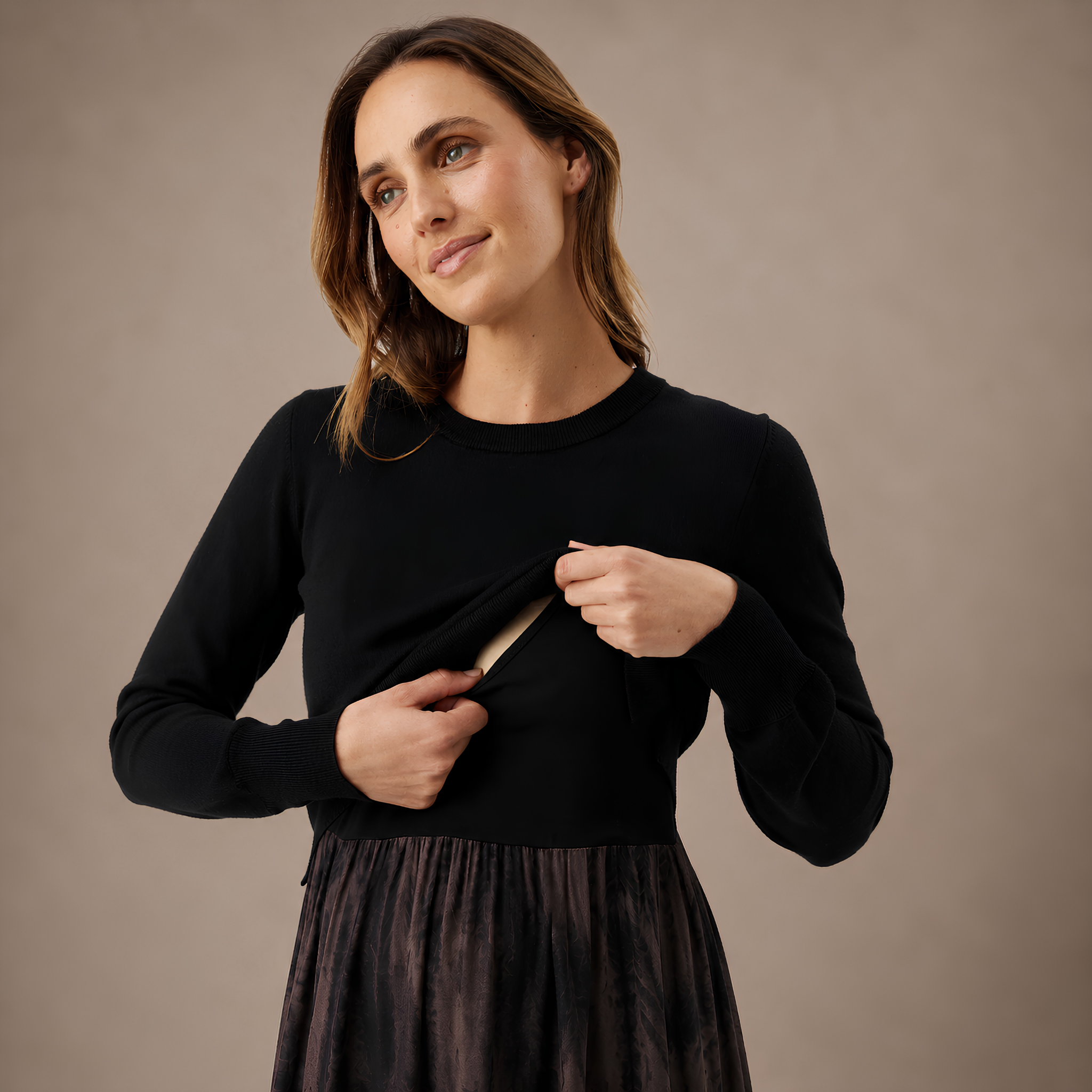 Maia Maternity & Nursing 2-in-1 Dress in Black / Mocha