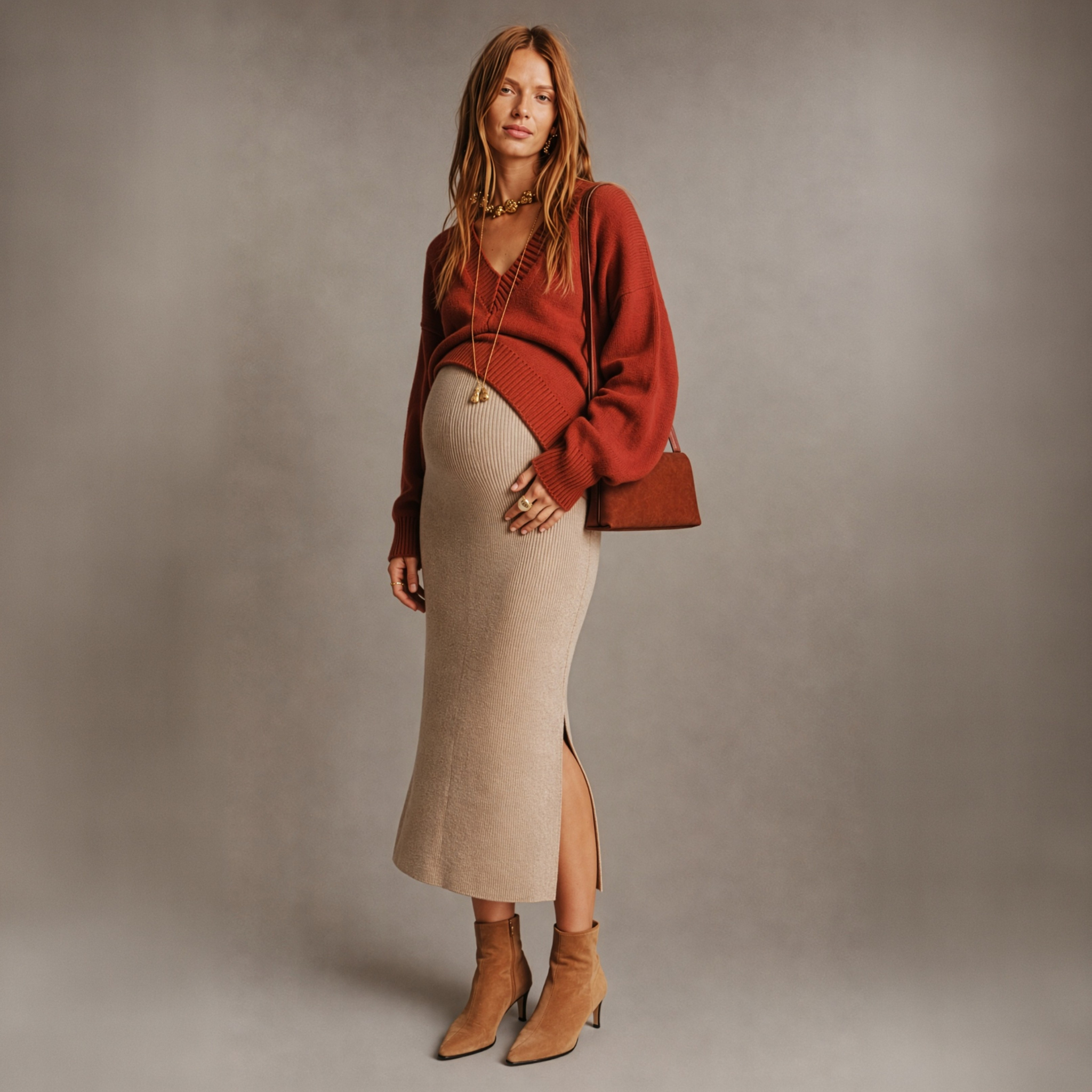 Dani Knit Maternity Skirt in Latte