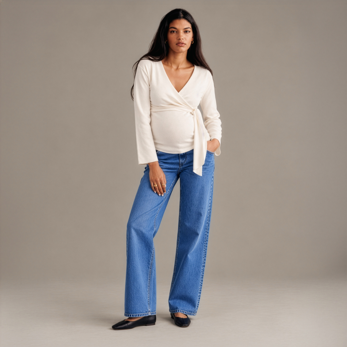 Cross Wrap Maternity & Nursing Knit Top in Ivory