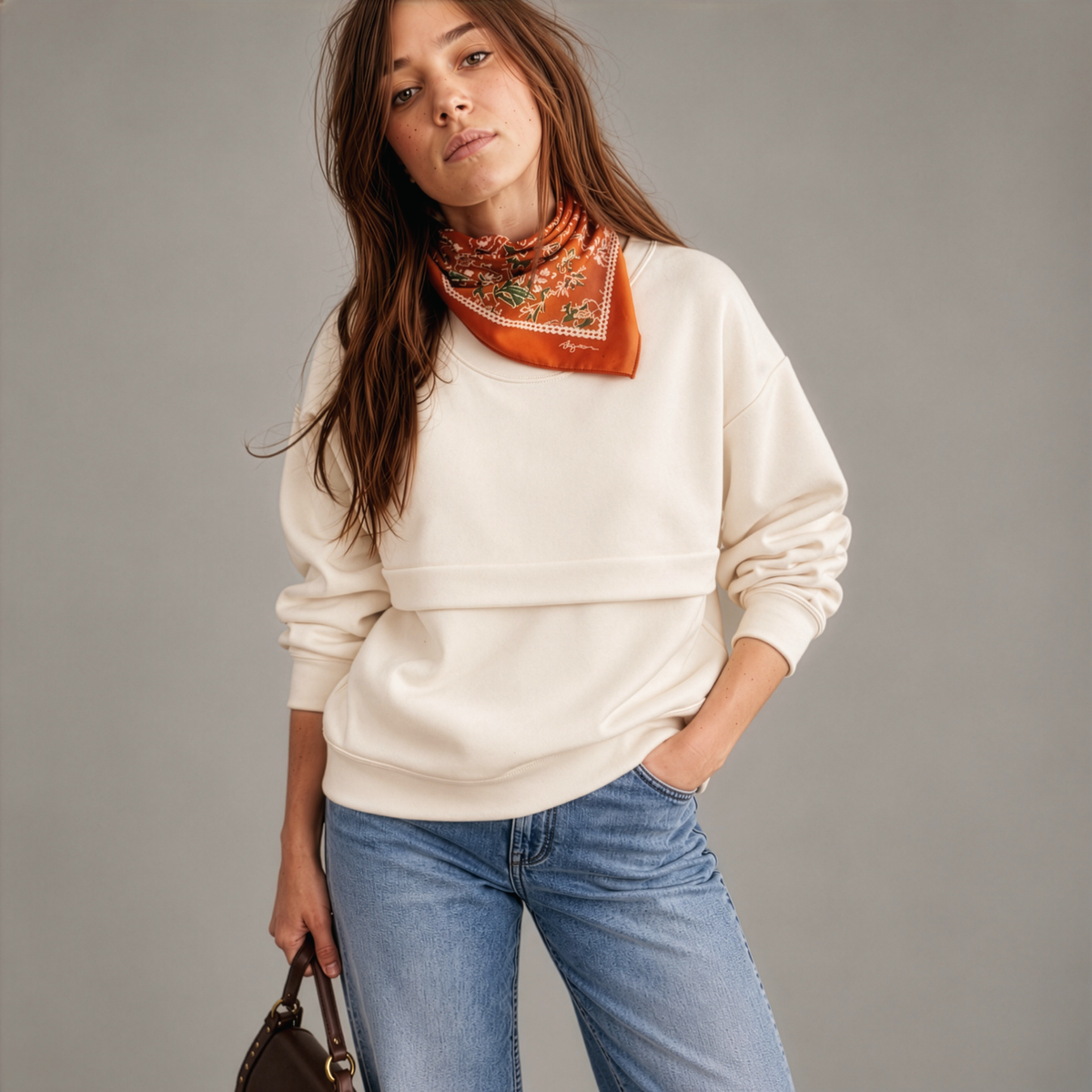 Oversized Maternity & Nursing Zip Jumper