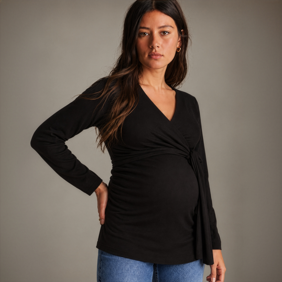 Cross Wrap Maternity & Nursing Knit Top in Black