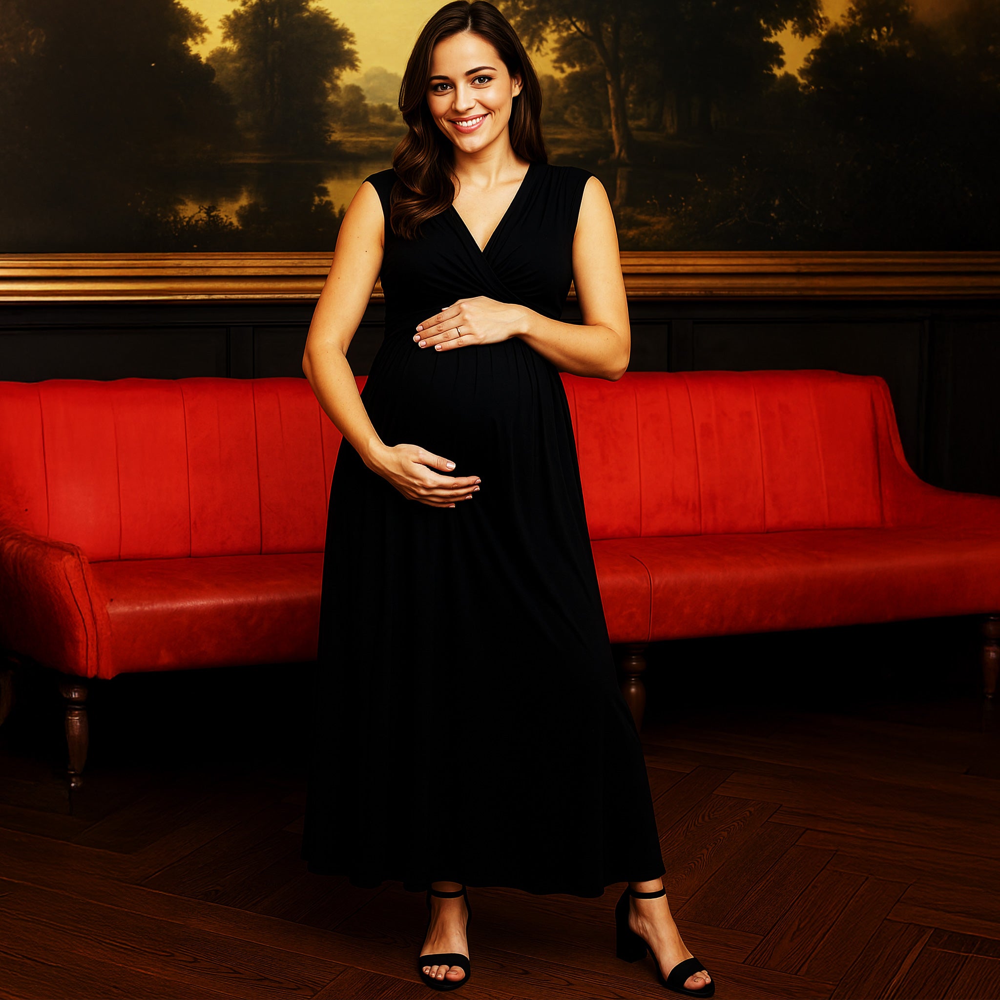 Papaver Maternity & Nursing Maxi Dress in Black