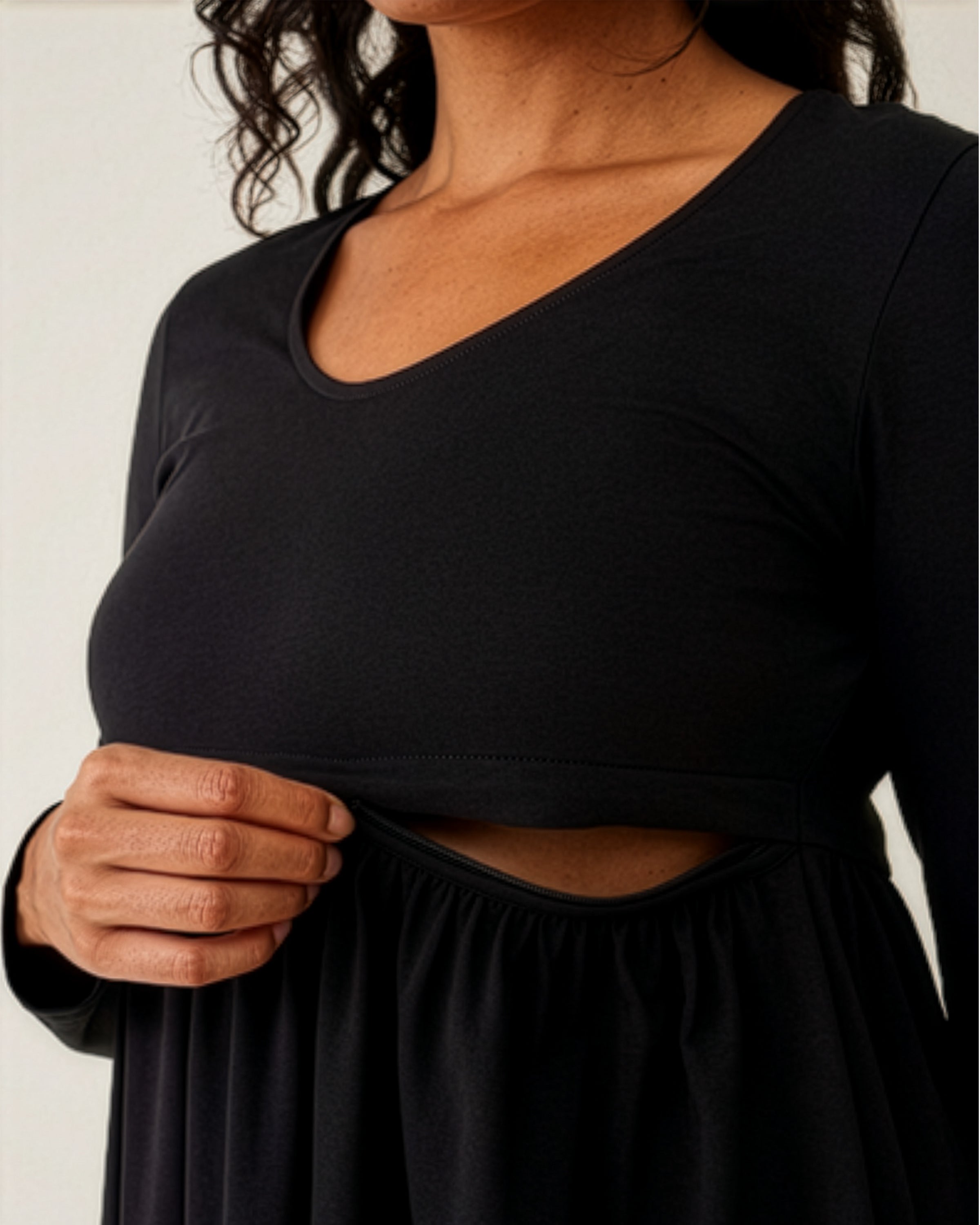 Maternity & Nursing Babydoll Dress in Black