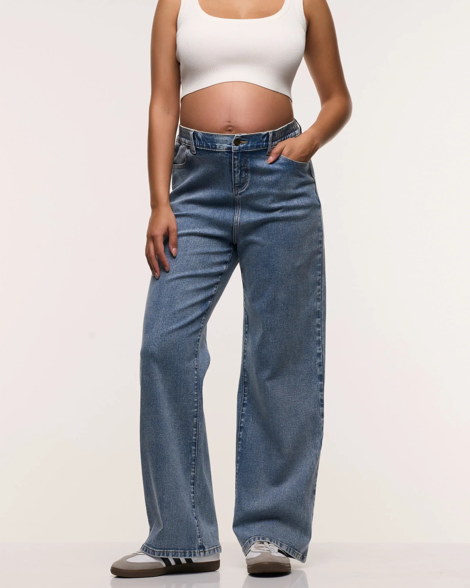 Relaxed Wide Leg Maternity Jeans in Dark Stone