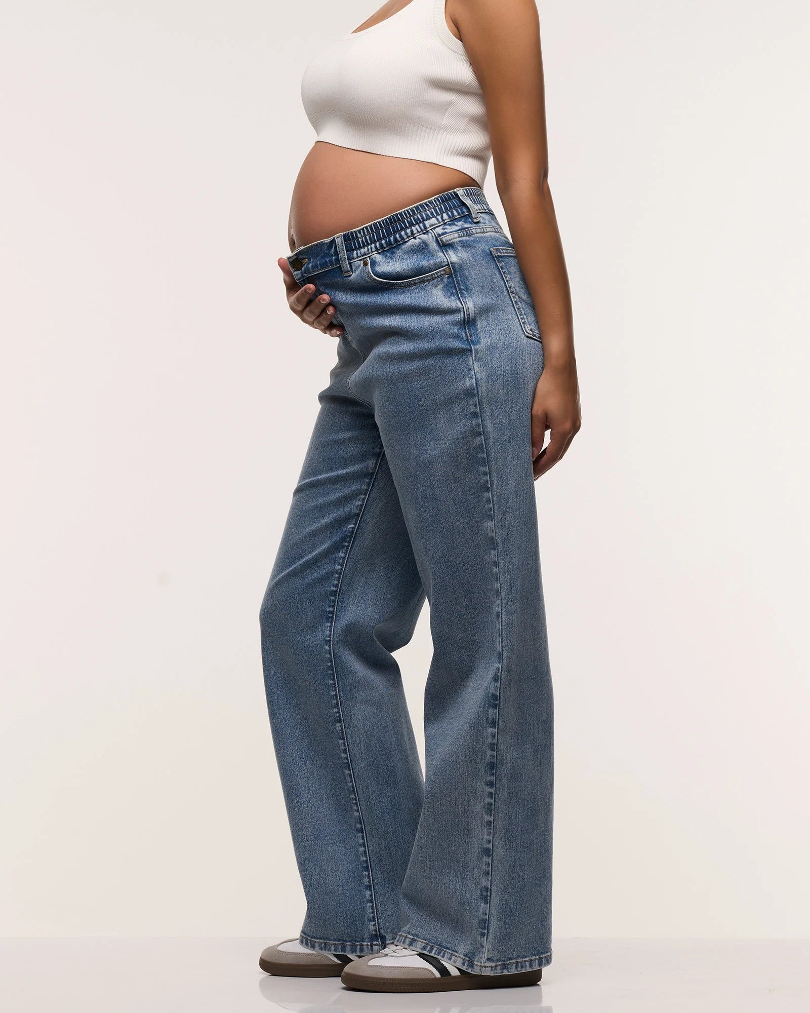 Relaxed Wide Leg Maternity Jeans in Dark Stone