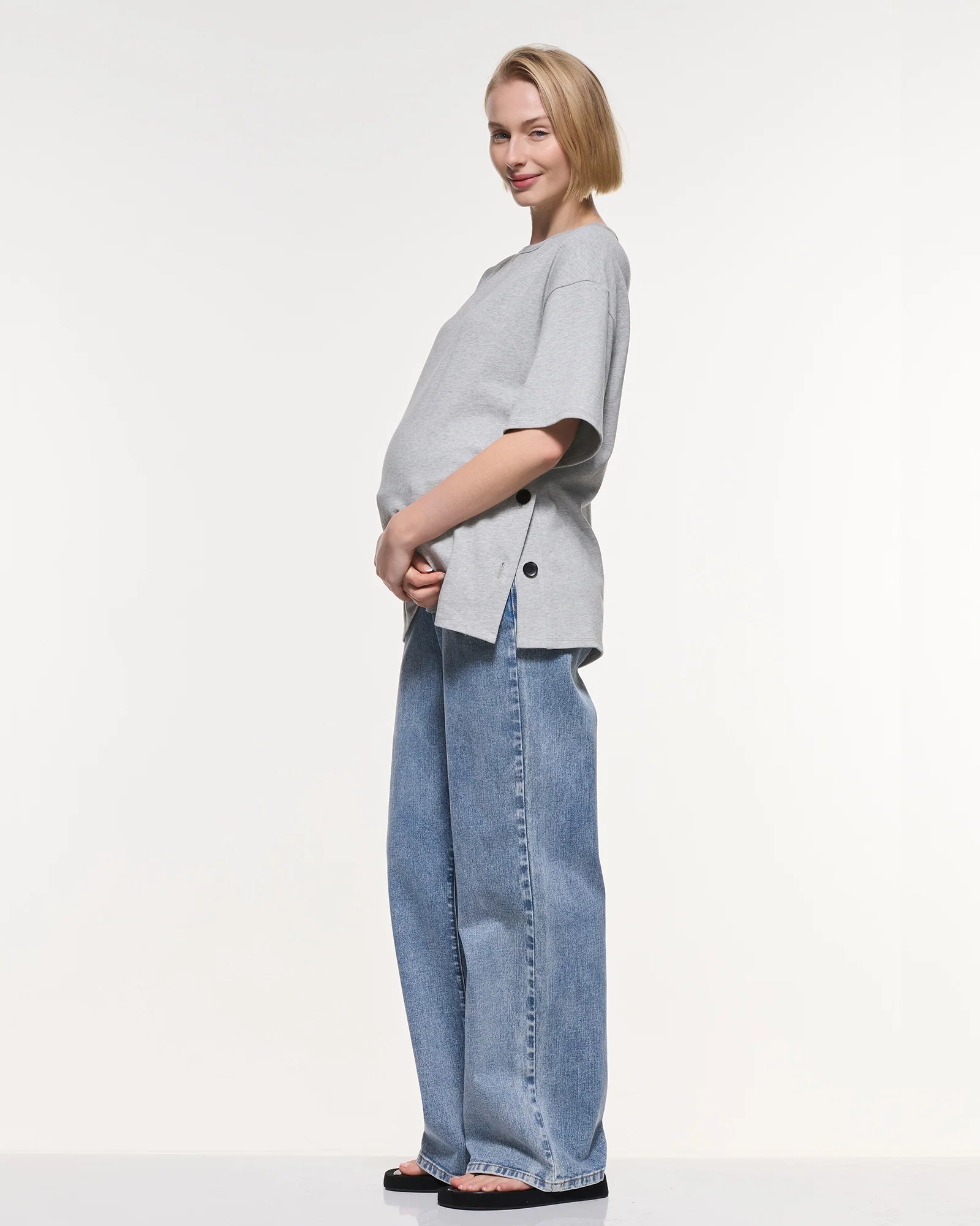 Relaxed Wide Leg Maternity Jeans in Dark Stone