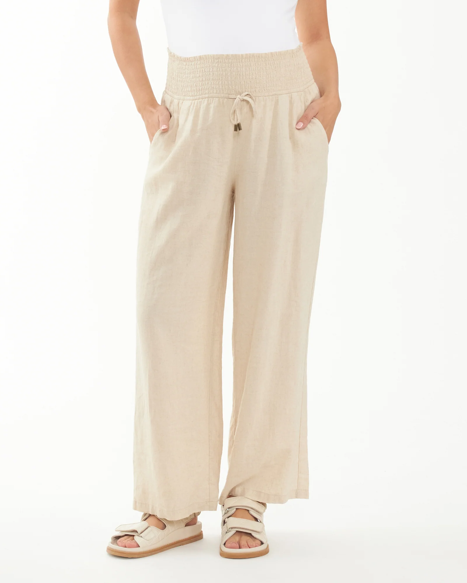 Indi Wide Leg Linen Pant in Natural