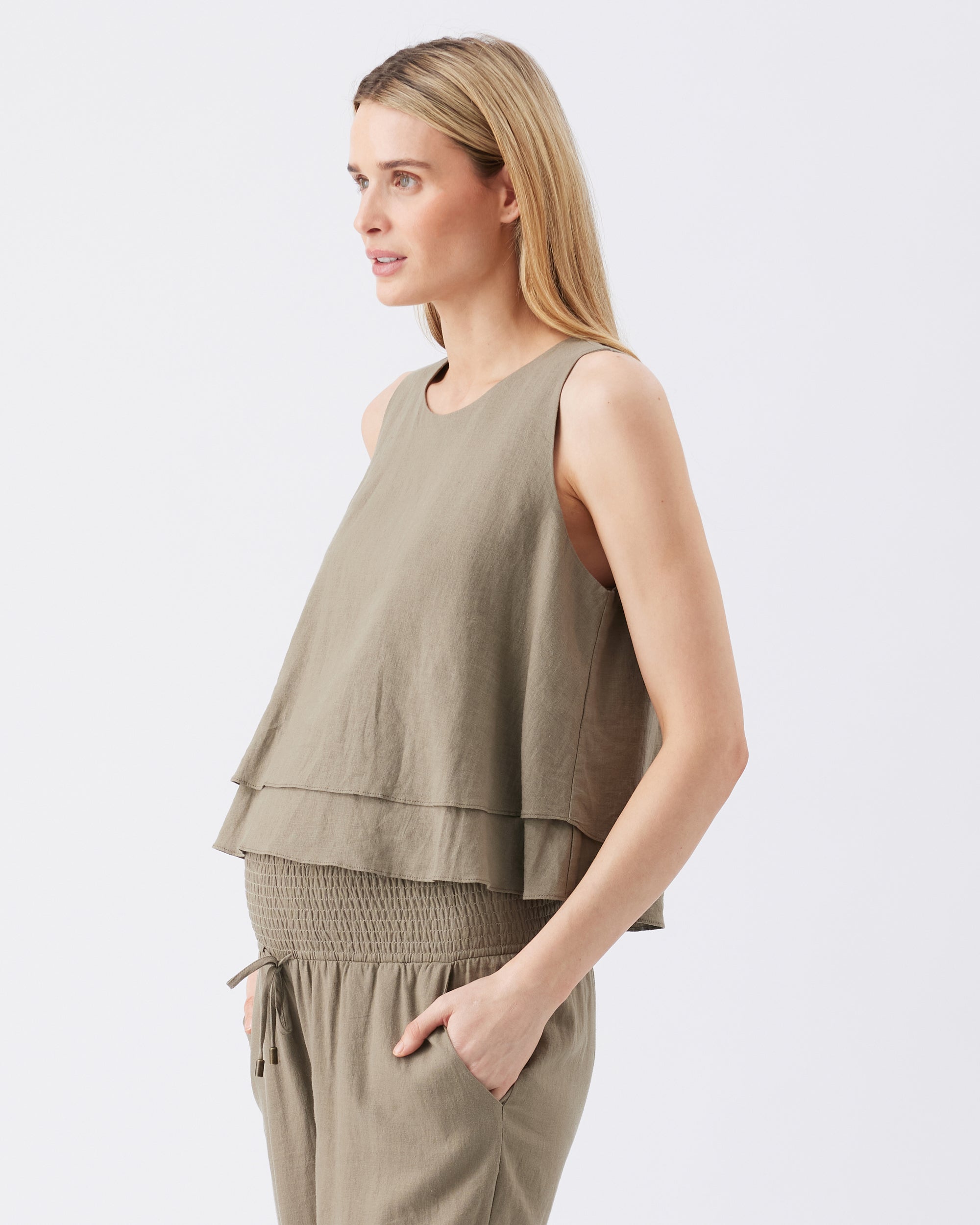 Peyton Linen Nursing Top in Olive