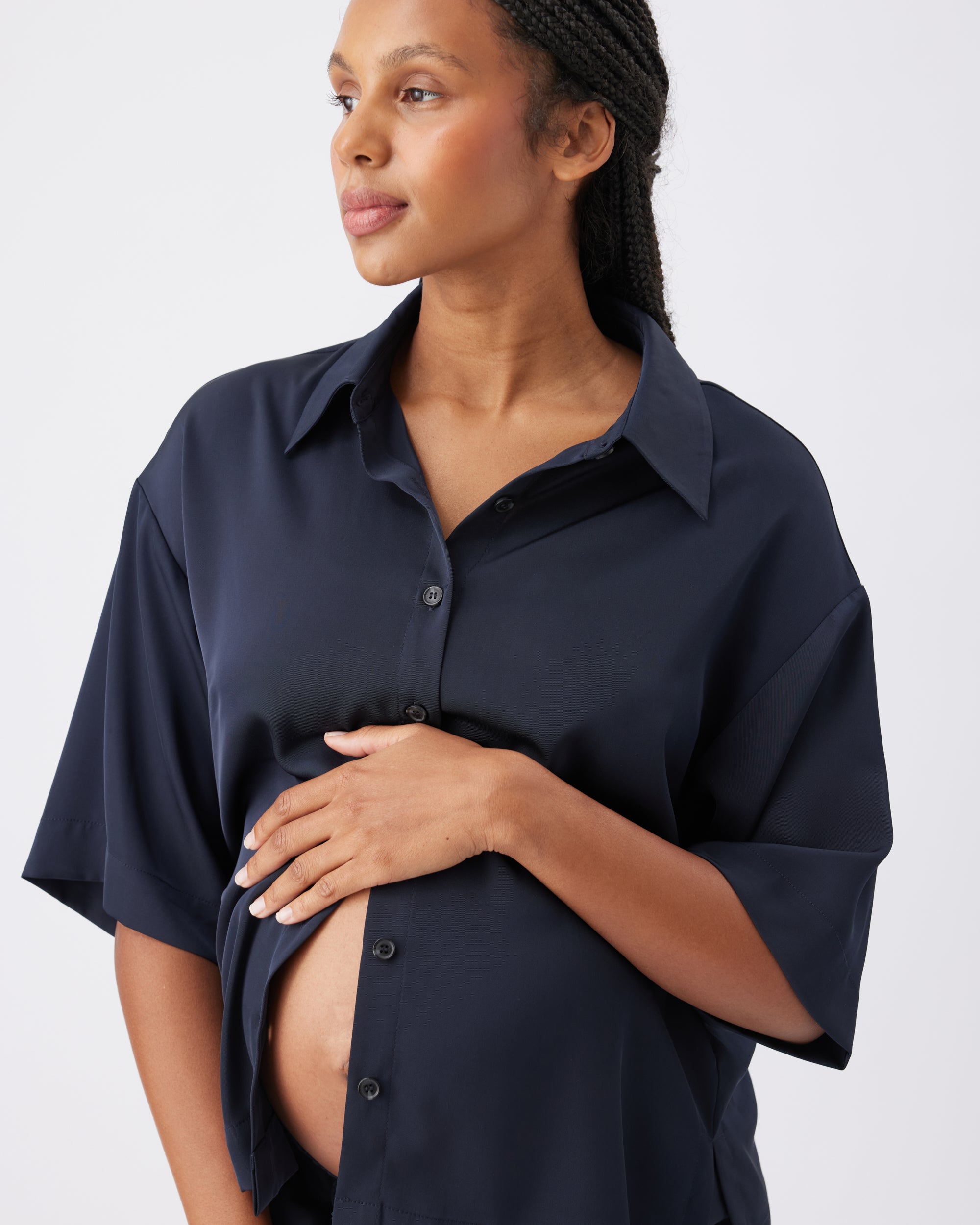 Tamara Satin Shirt in Midnight