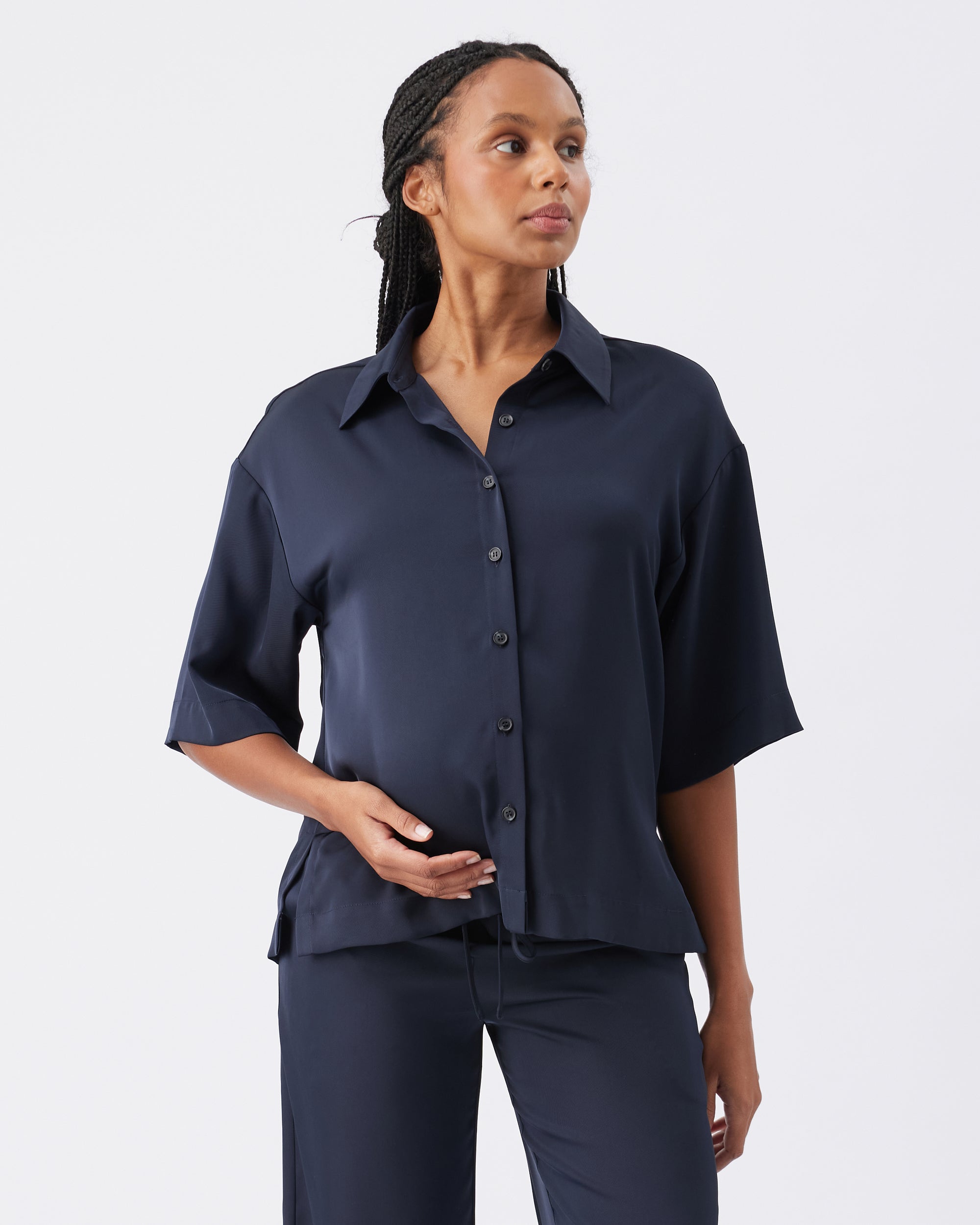 Tamara Satin Shirt in Midnight