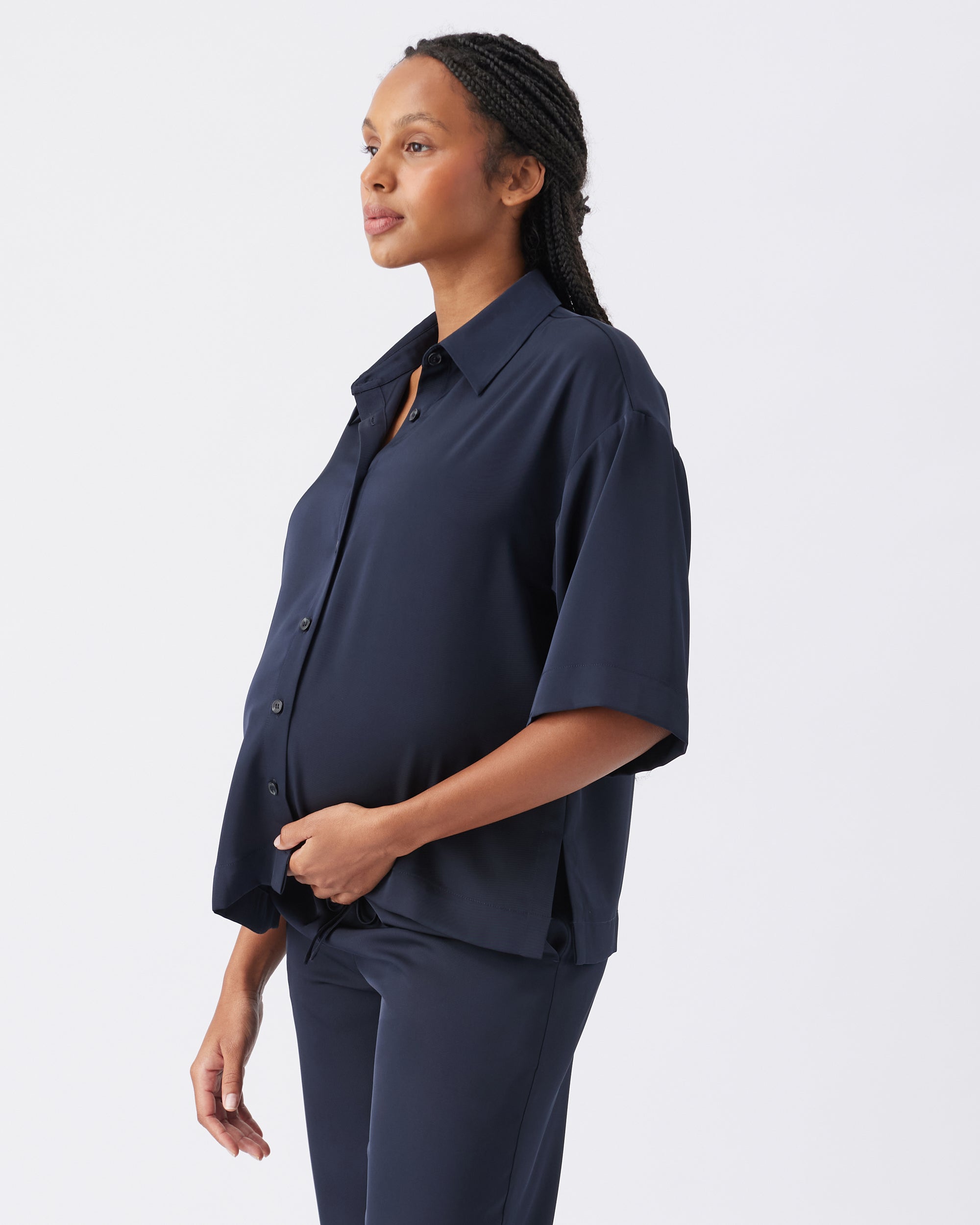 Tamara Satin Shirt in Midnight