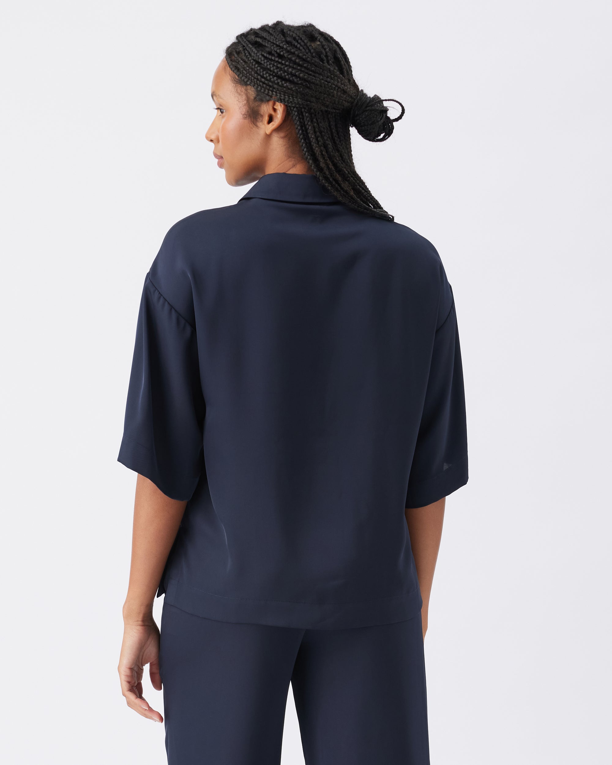 Tamara Satin Shirt in Midnight