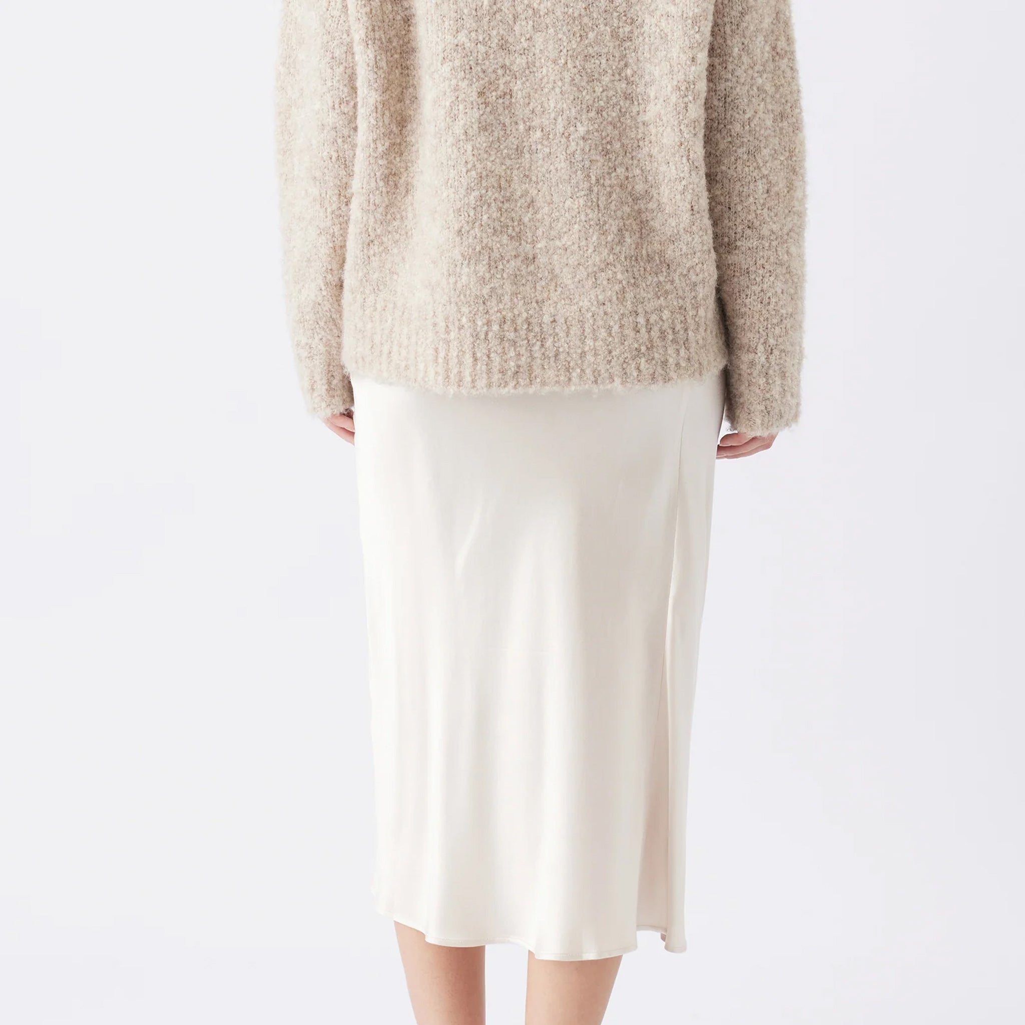 Crystal Satin Skirt in Oyster