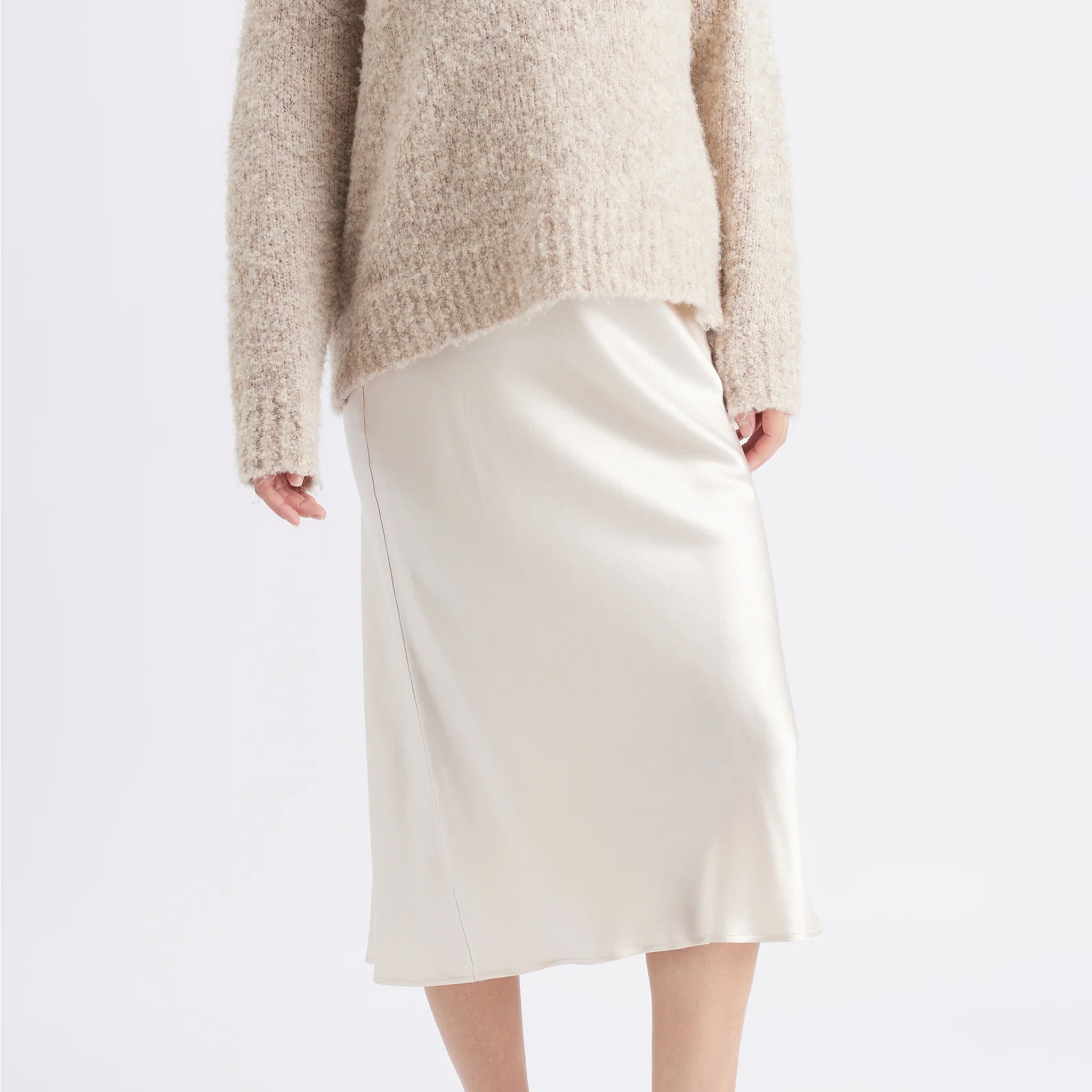 Crystal Satin Skirt in Oyster