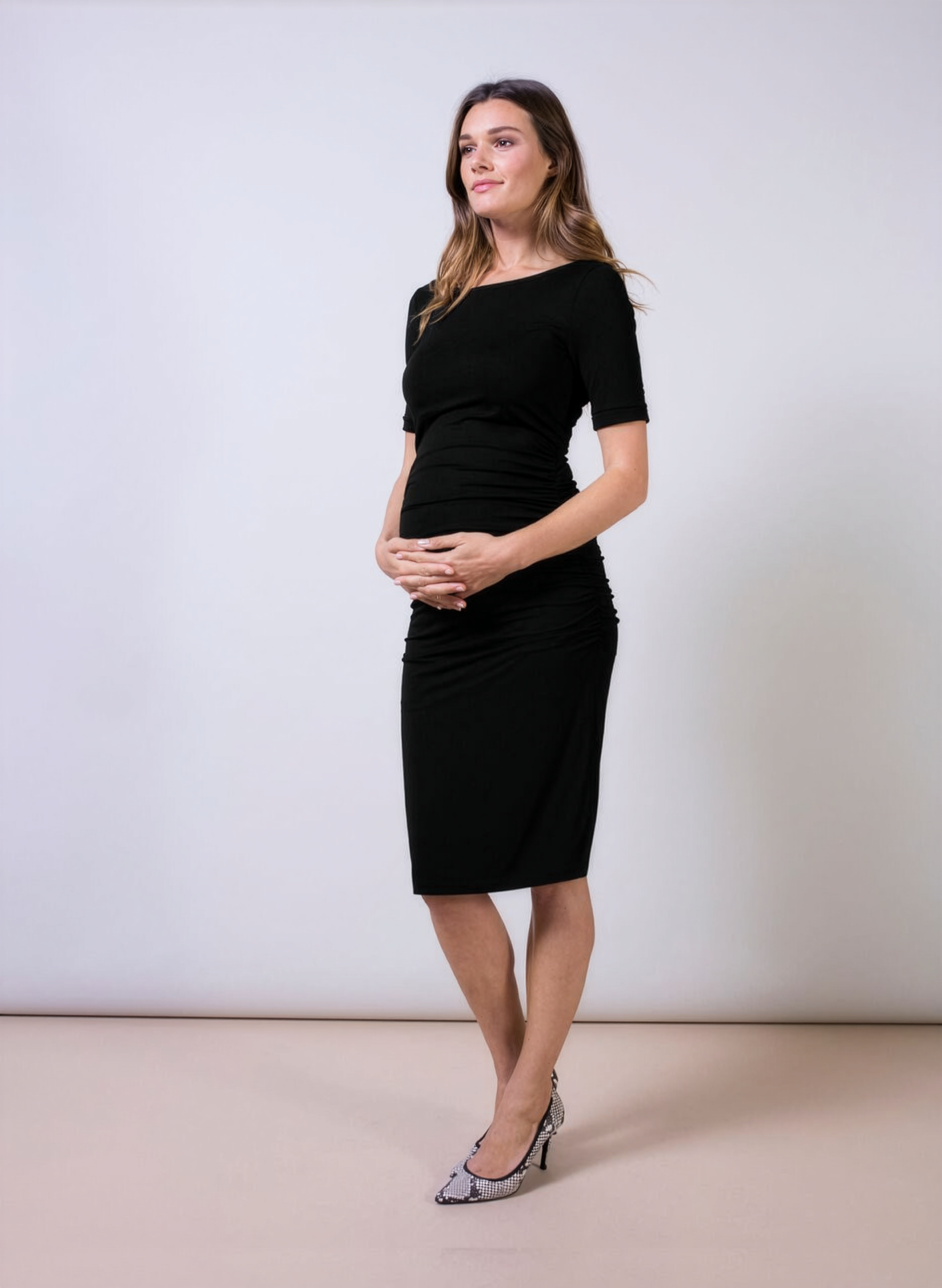 Capped Sleeve Ruched Maternity Dress