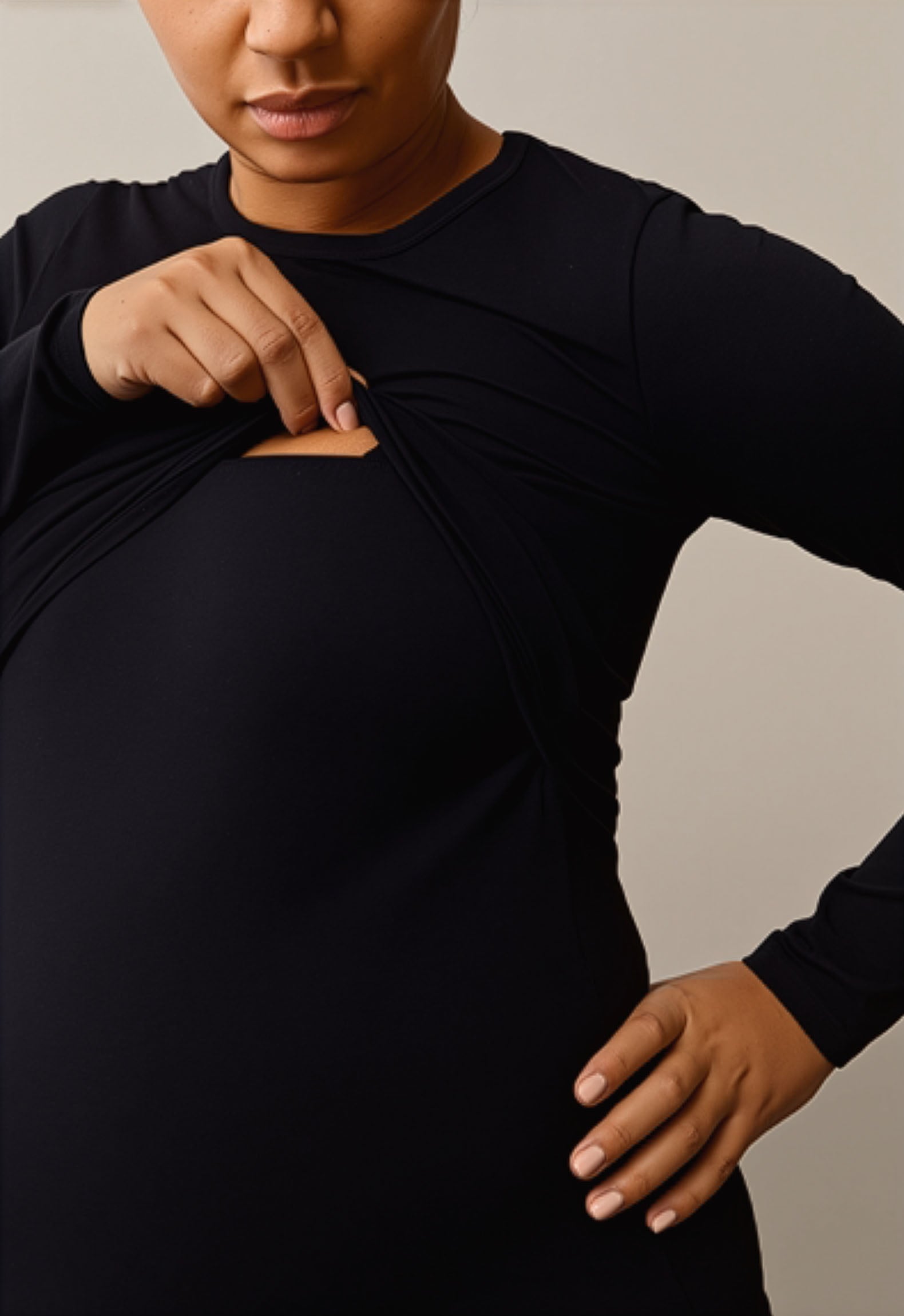 Classic Long Sleeved Maternity & Nursing Top in Black