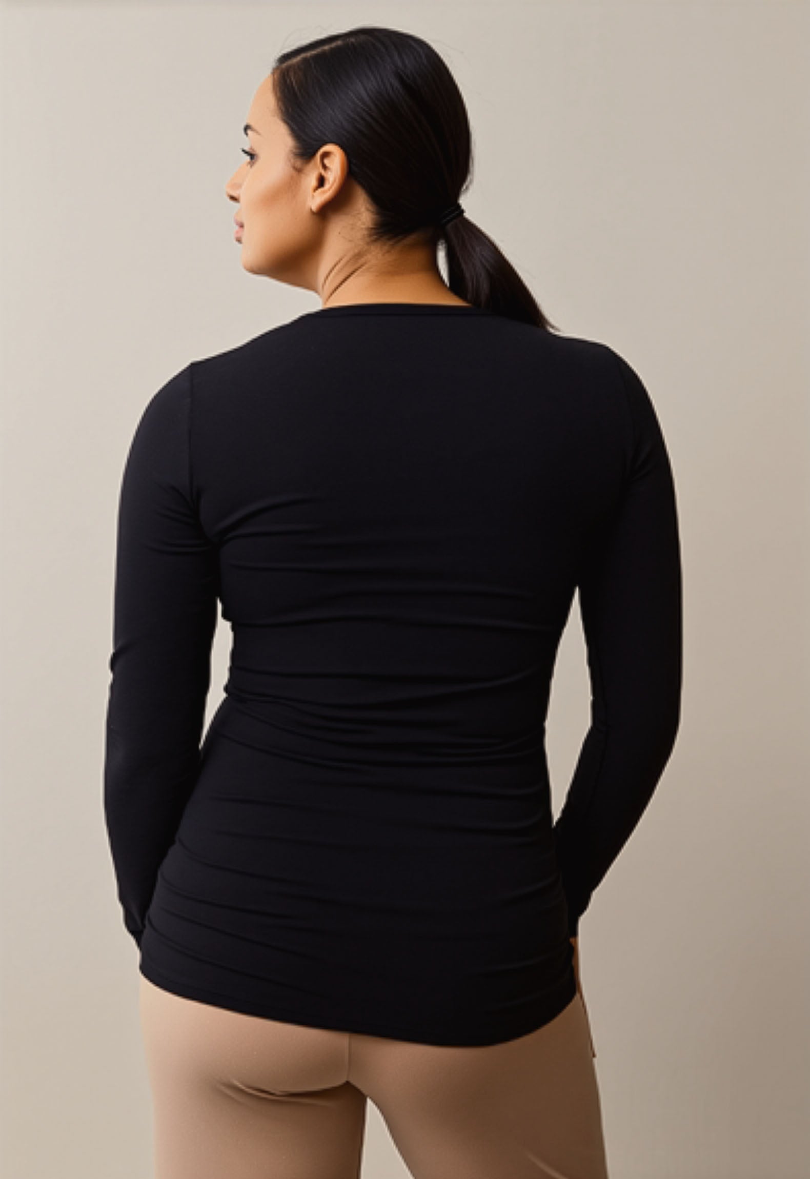 Classic Long Sleeved Maternity & Nursing Top in Black