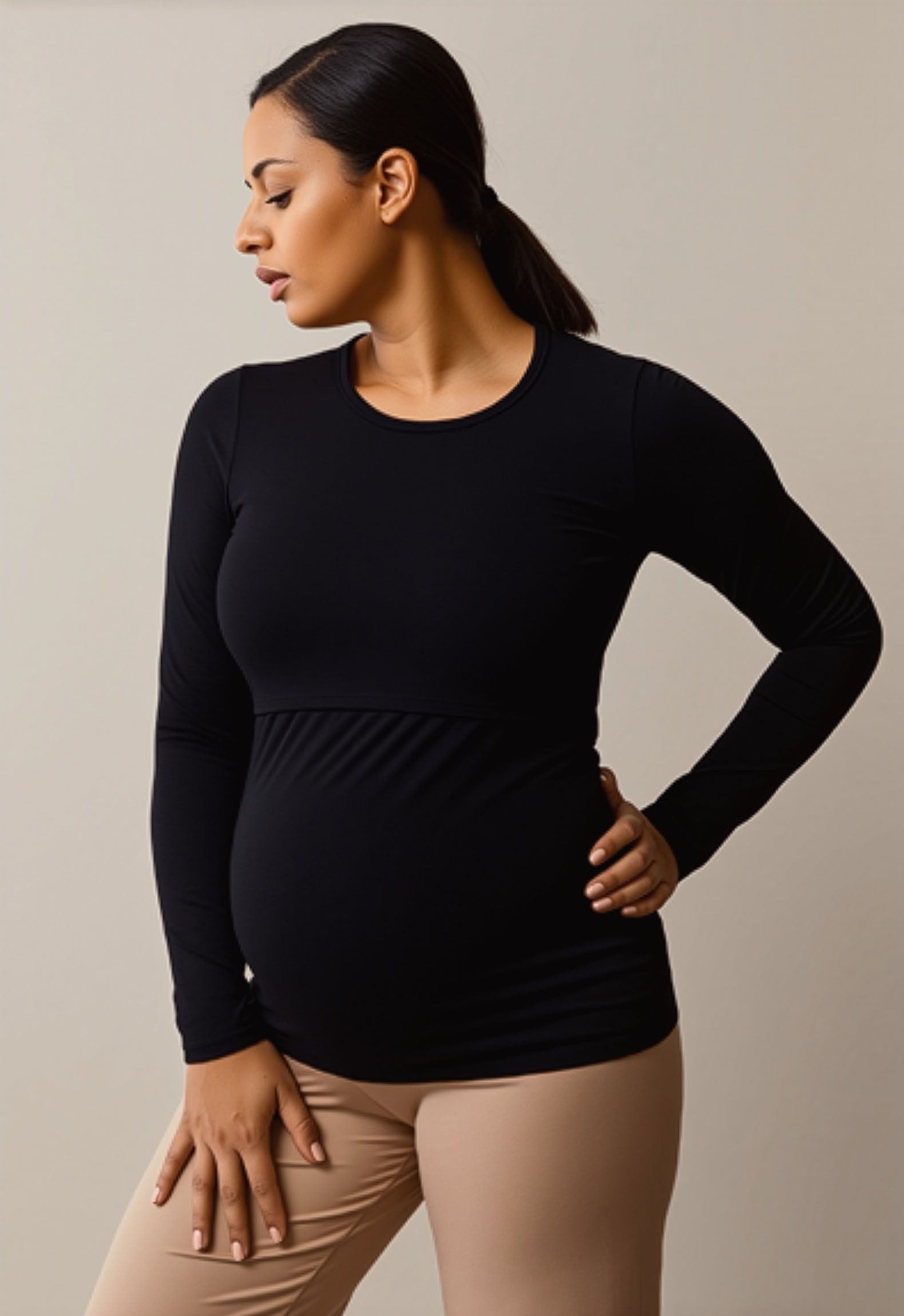 Classic Long Sleeved Maternity & Nursing Top in Black
