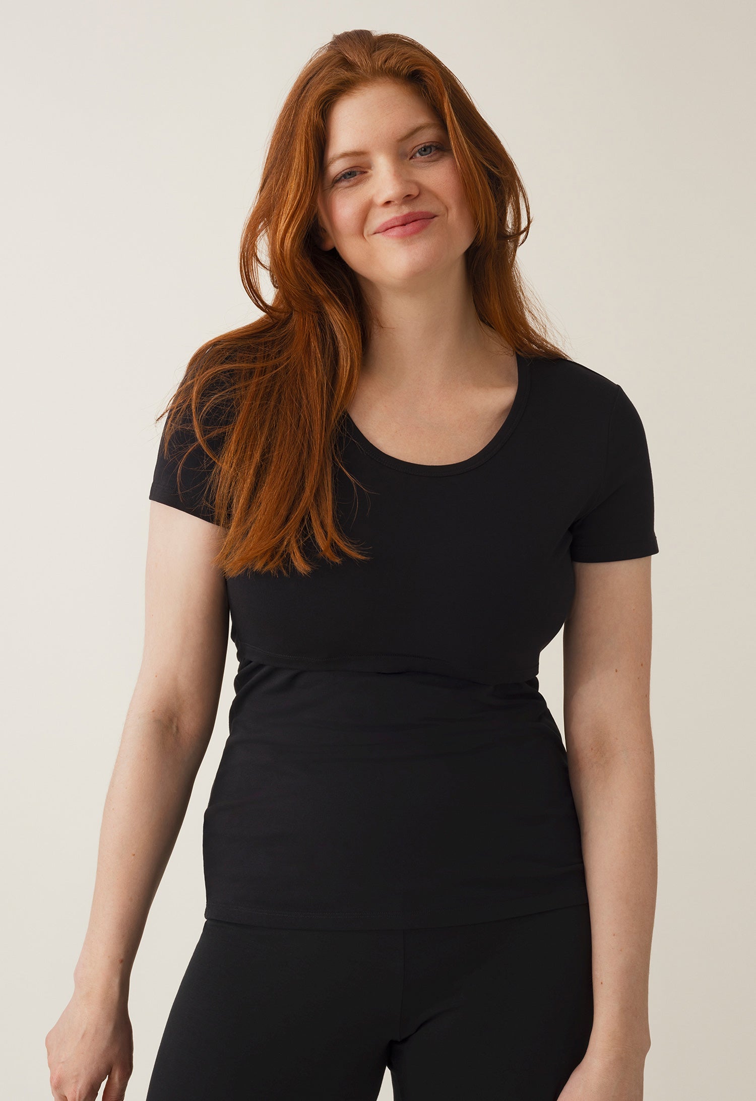Classic Short Sleeve Maternity & Nursing Top in Black