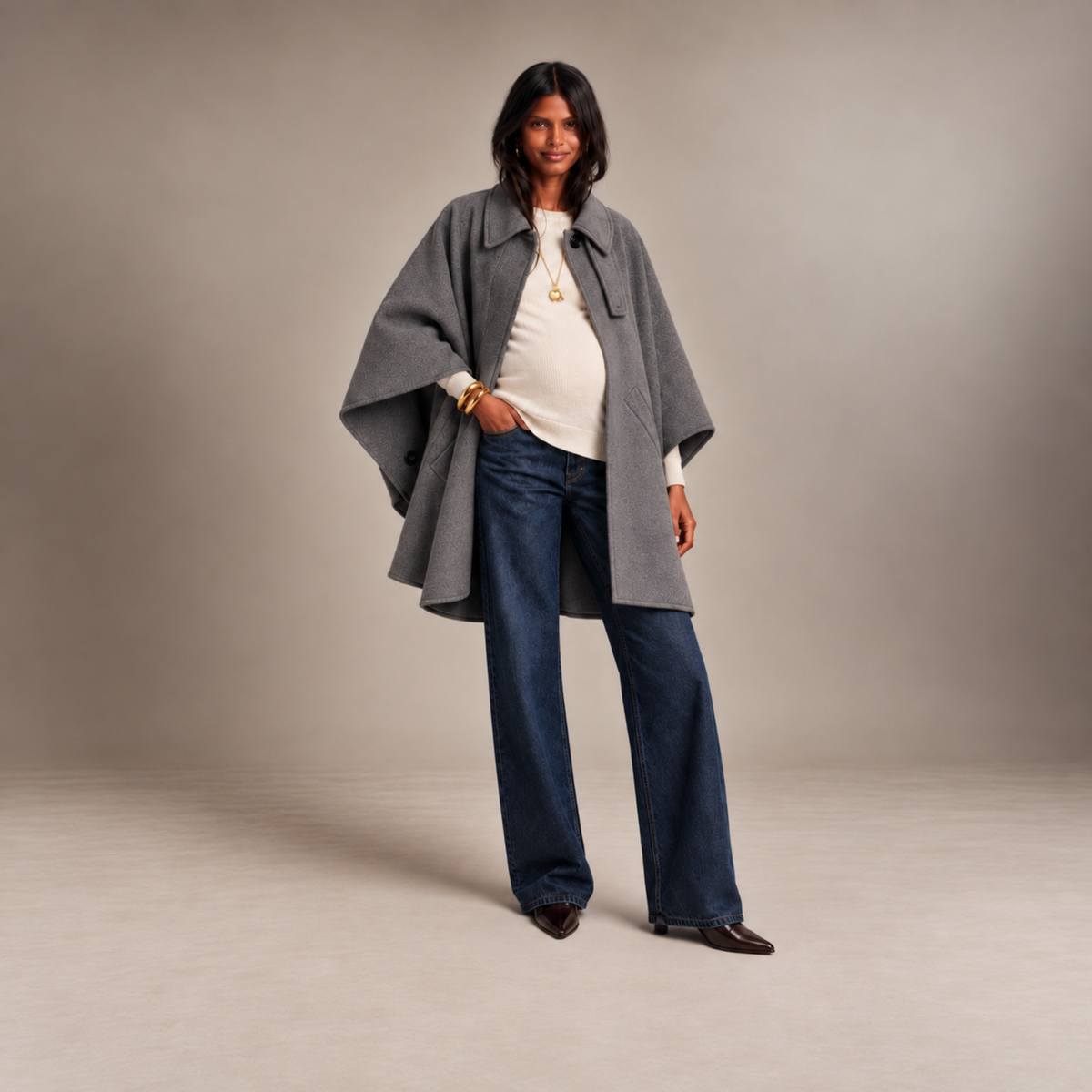 Wool Blend Convertible Cape Coat in Heather Grey