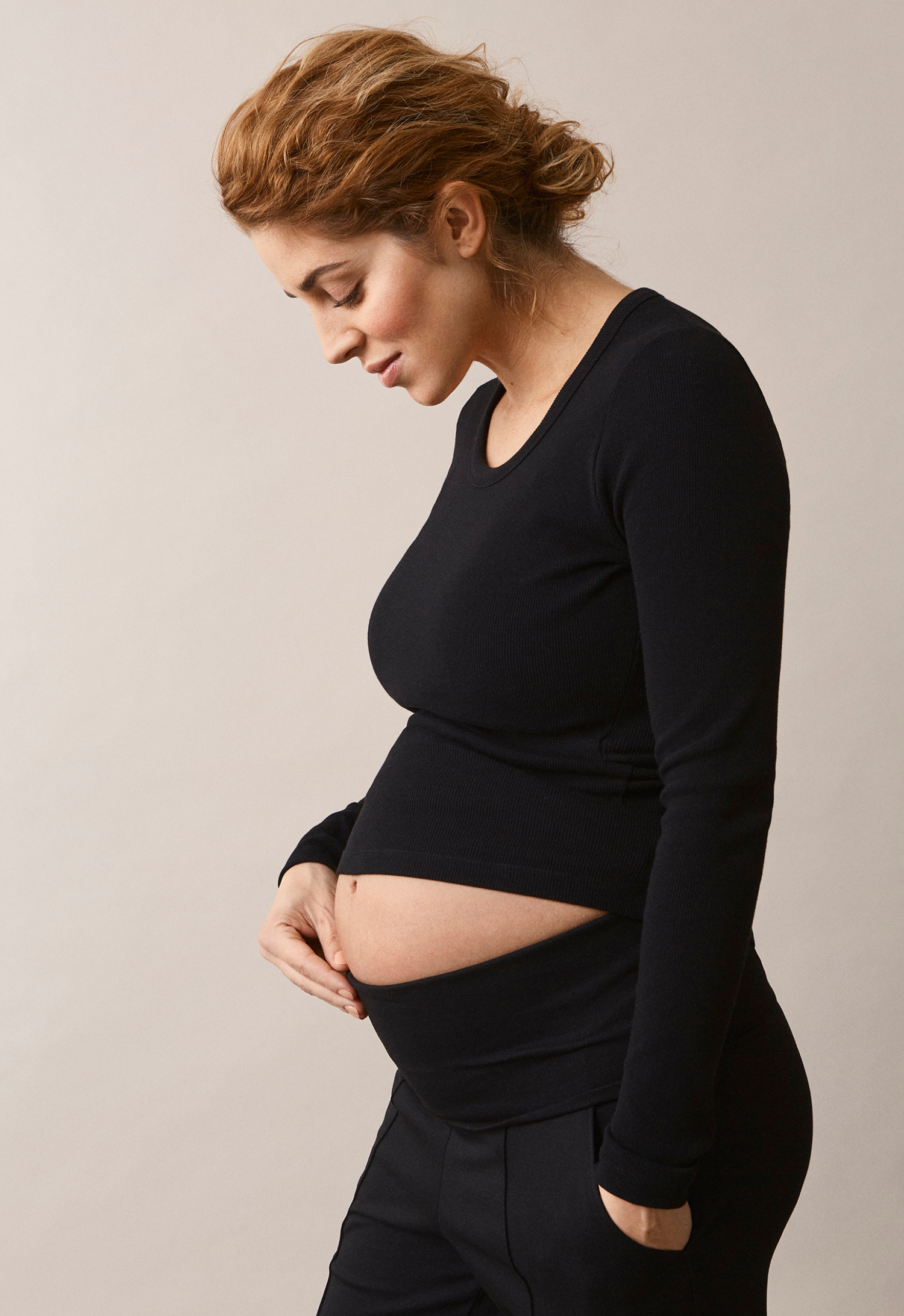 Classic Long Sleeved Maternity & Nursing Top in Black