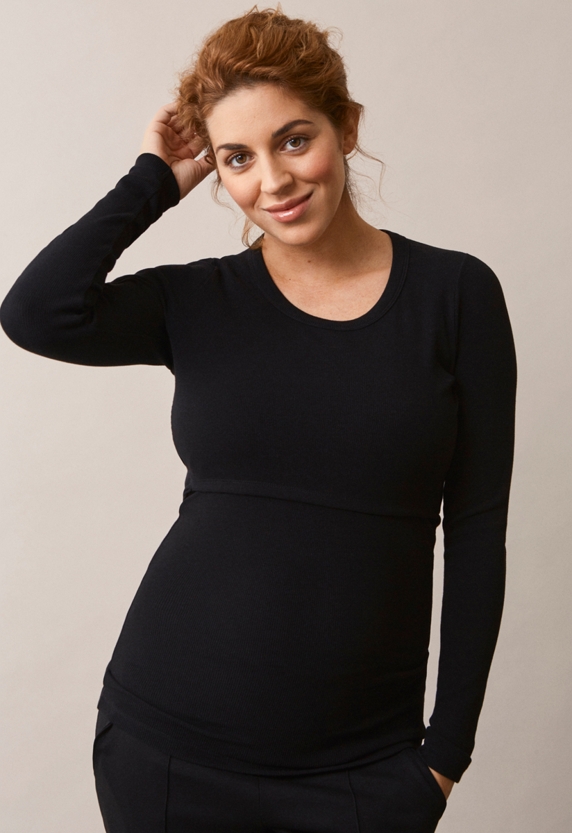 Classic Long Sleeved Maternity & Nursing Top in Black
