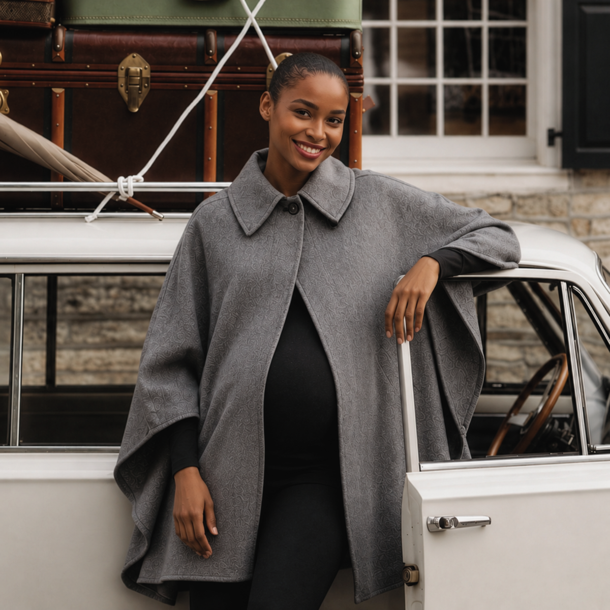 Wool Blend Convertible Cape Coat in Heather Grey