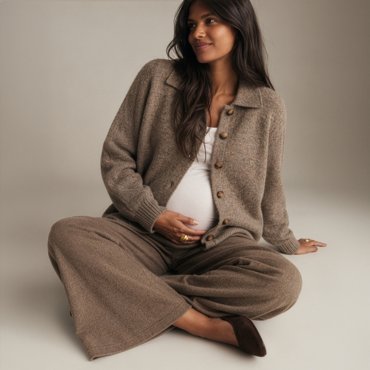 Brodie Maternity & Nursing Collared Cardigan in Truffle