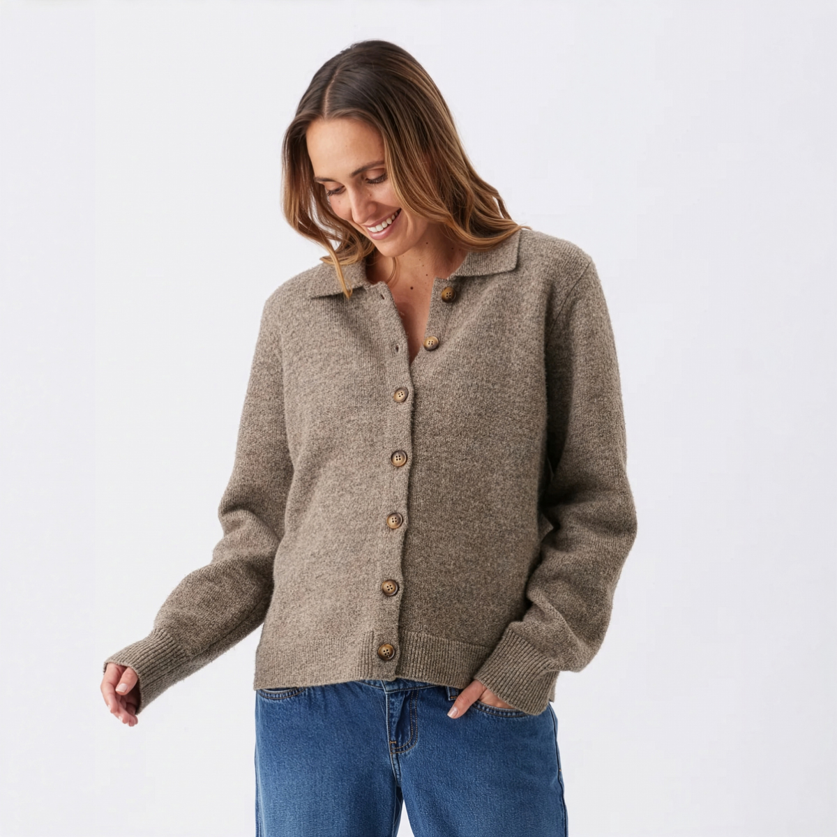 Brodie Maternity & Nursing Collared Cardigan in Truffle