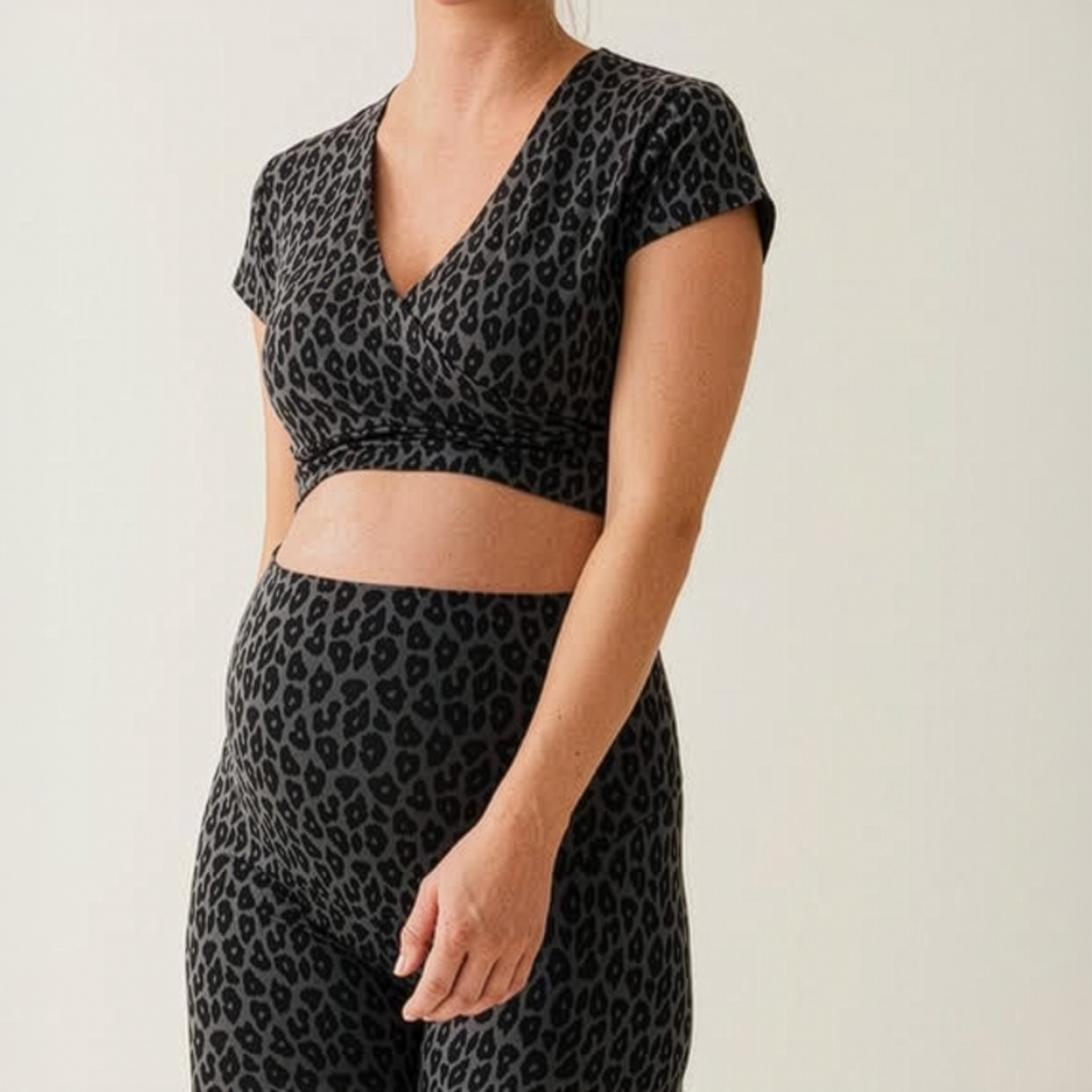 The Leopard Wrap Nursing Top in Charcoal Leopard